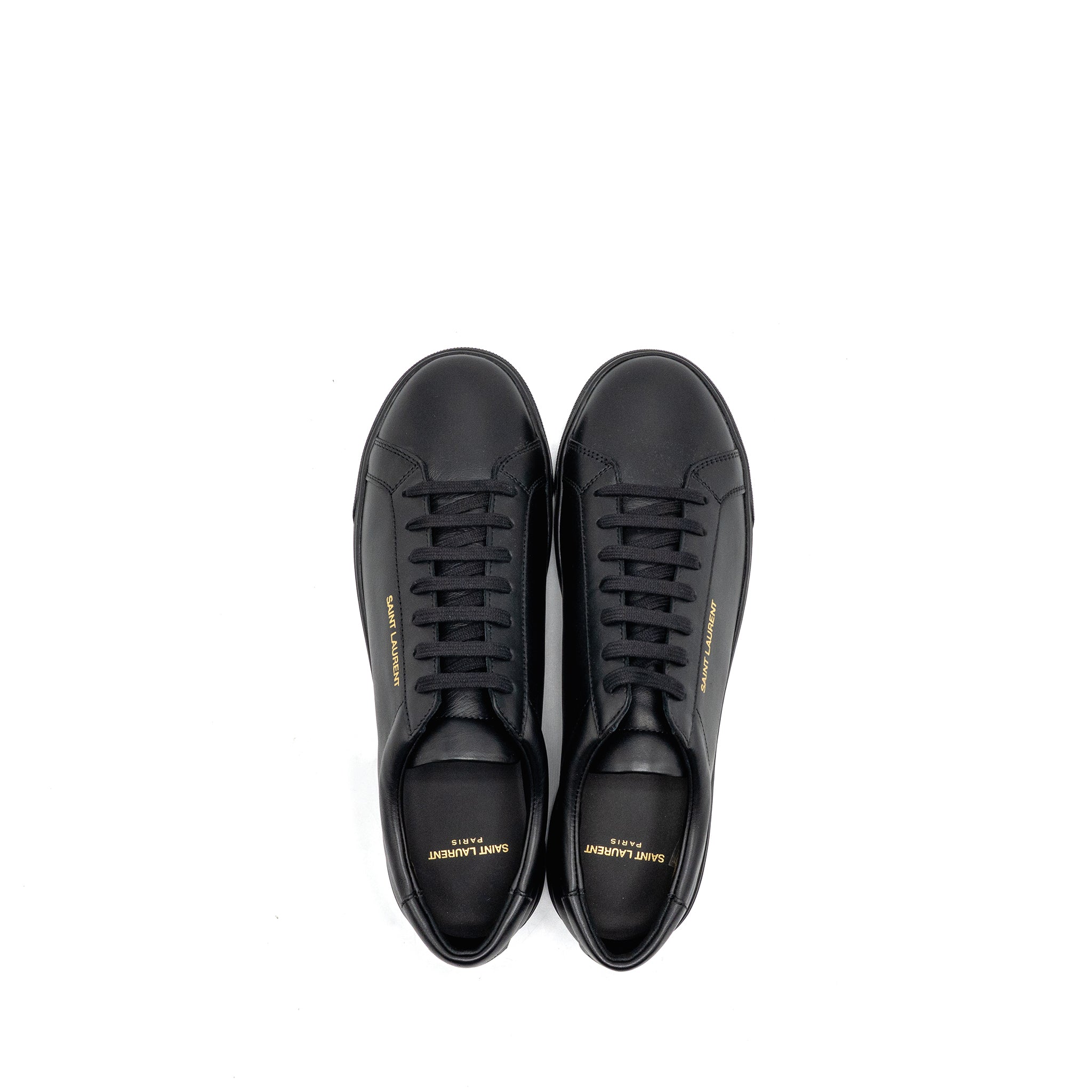 SAINT LAURENT/YSL ANDY LOW TOP SNEAKERS LEATHER BLACK/GOLD