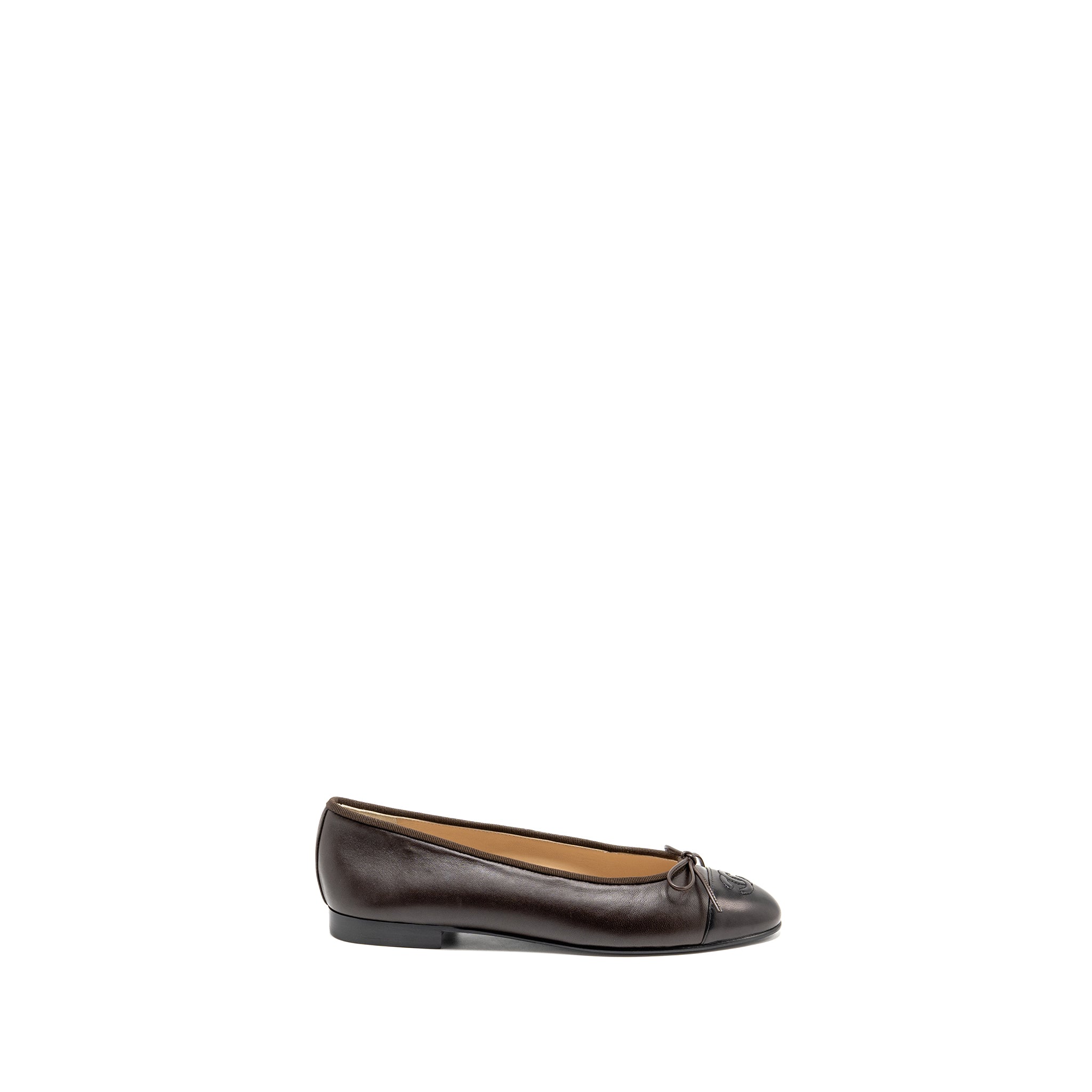 CHANEL BALLET FLATS LAMBSKIN BROWN/BLACK