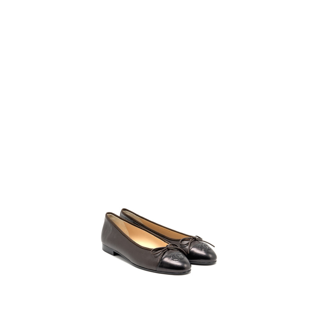 CHANEL BALLET FLATS LAMBSKIN BROWN/BLACK