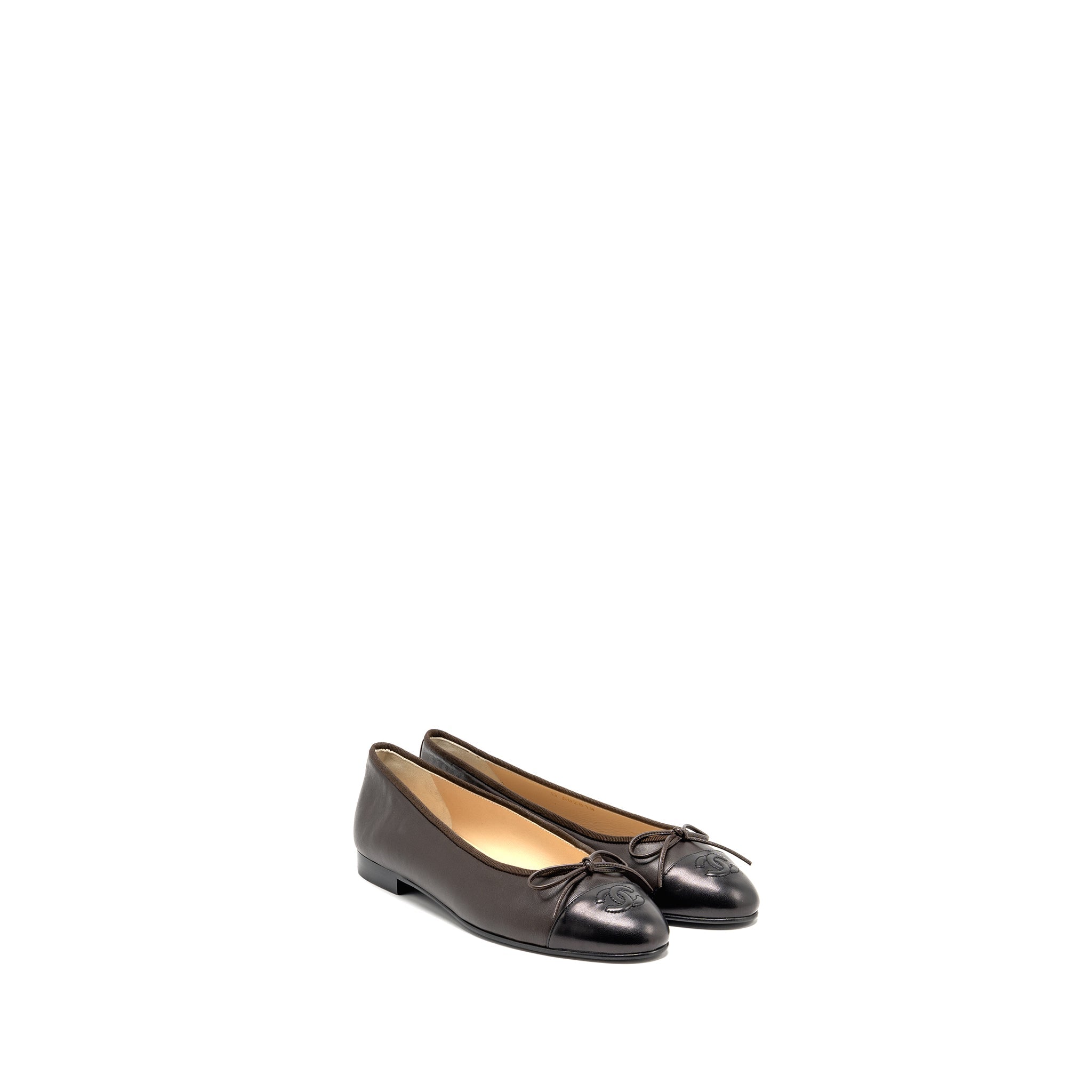 CHANEL BALLET FLATS LAMBSKIN BROWN/BLACK