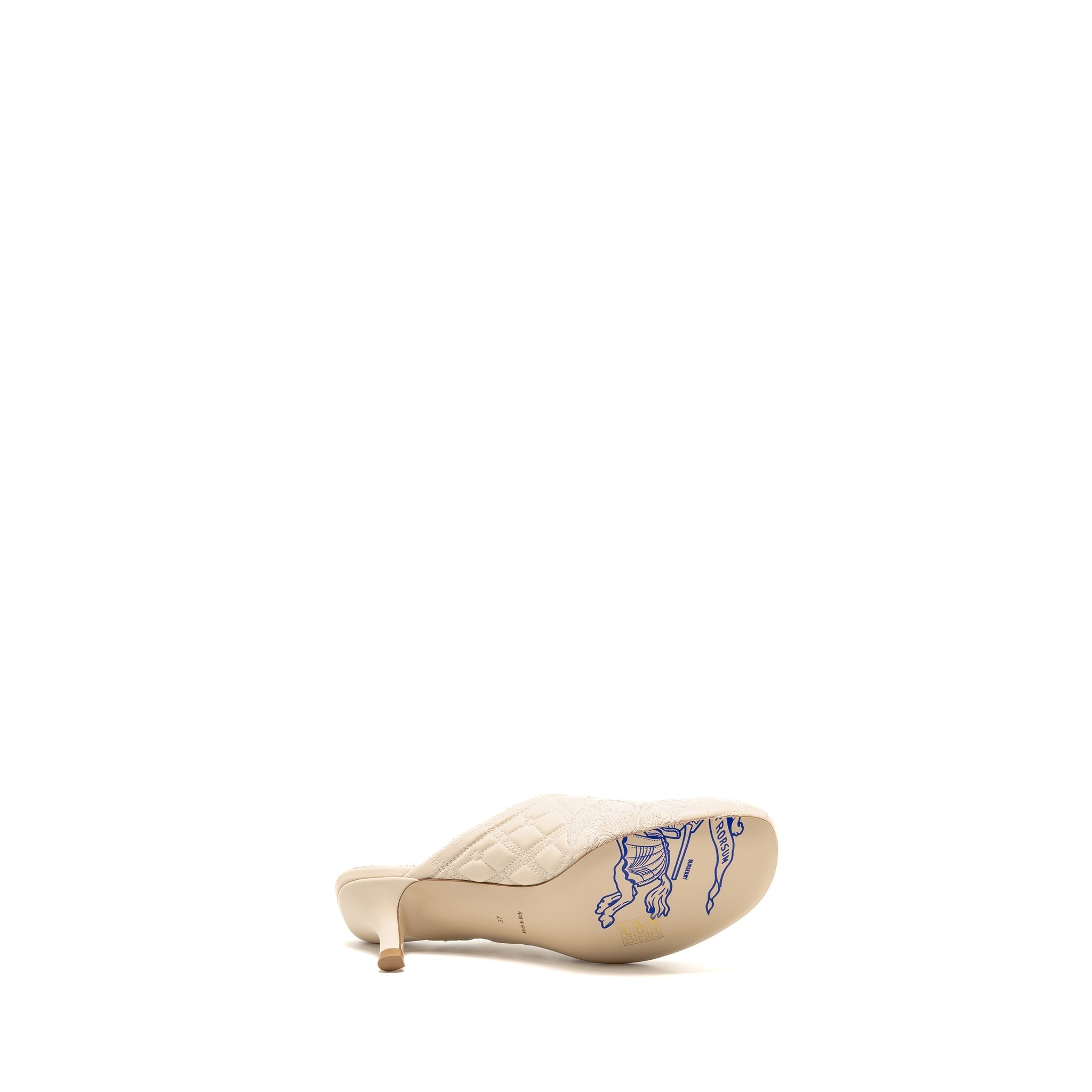 BURBERRY EMBROIDERED QUILTED SLIP-ON MULES LEATHER LIGHT BEIGE