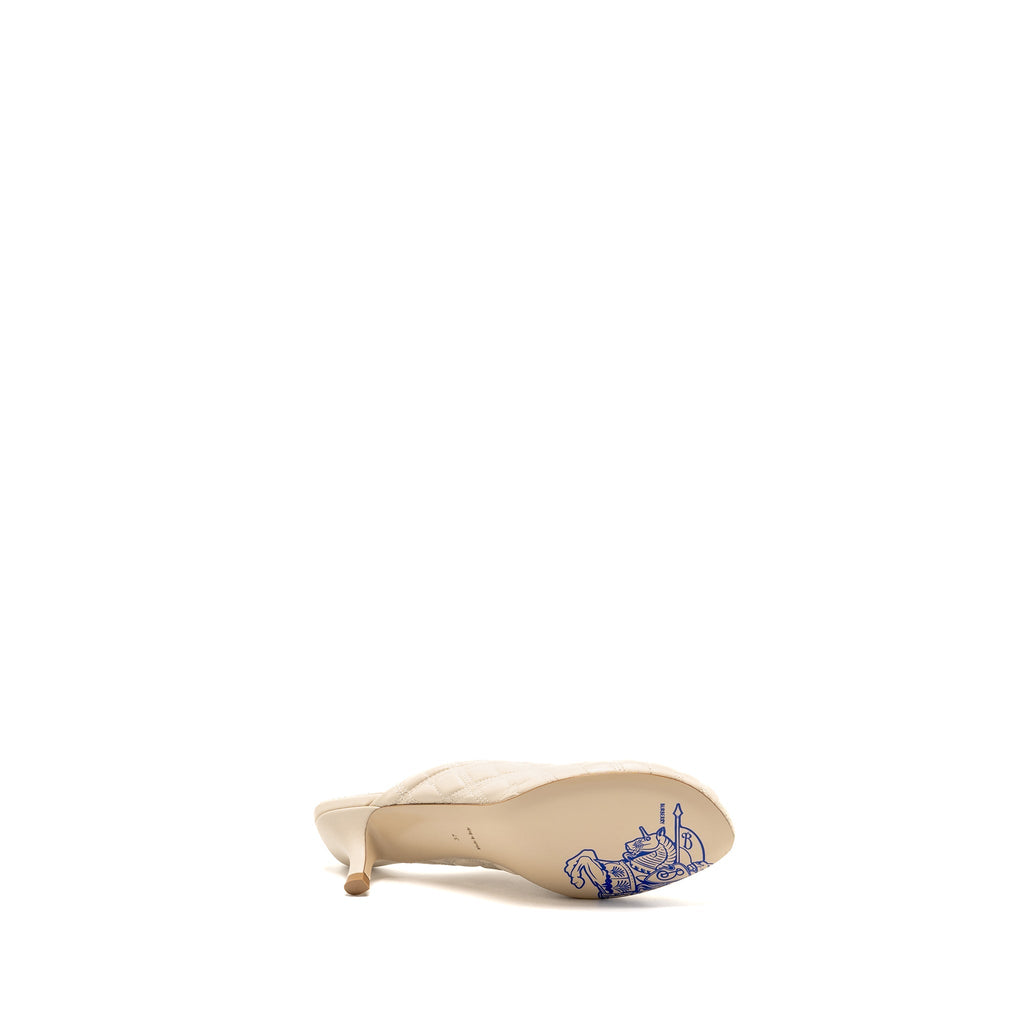 BURBERRY EMBROIDERED QUILTED SLIP-ON MULES LEATHER LIGHT BEIGE