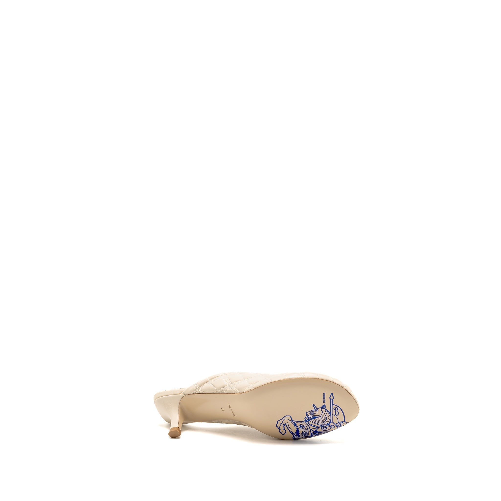 BURBERRY EMBROIDERED QUILTED SLIP-ON MULES LEATHER LIGHT BEIGE