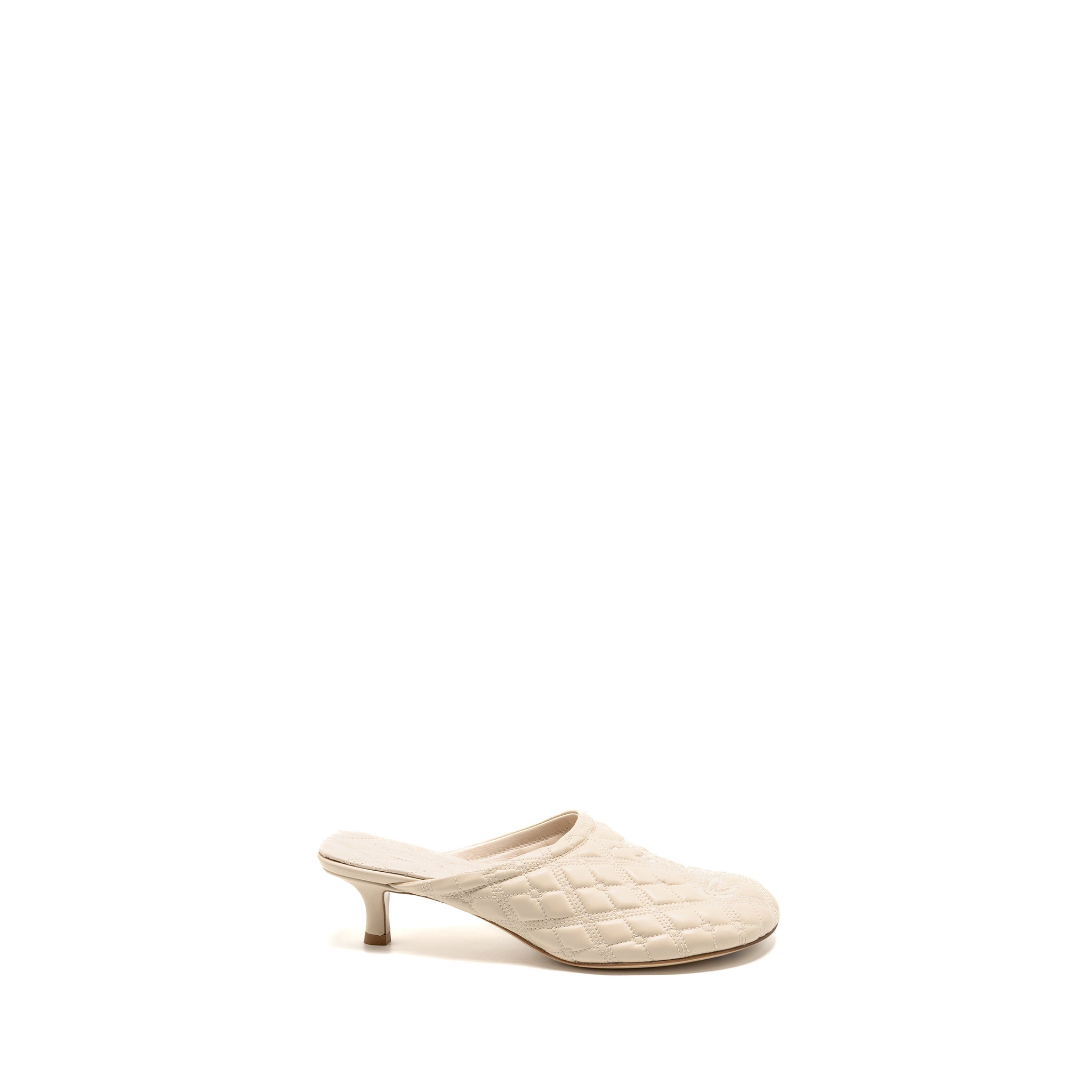 BURBERRY EMBROIDERED QUILTED SLIP-ON MULES LEATHER LIGHT BEIGE