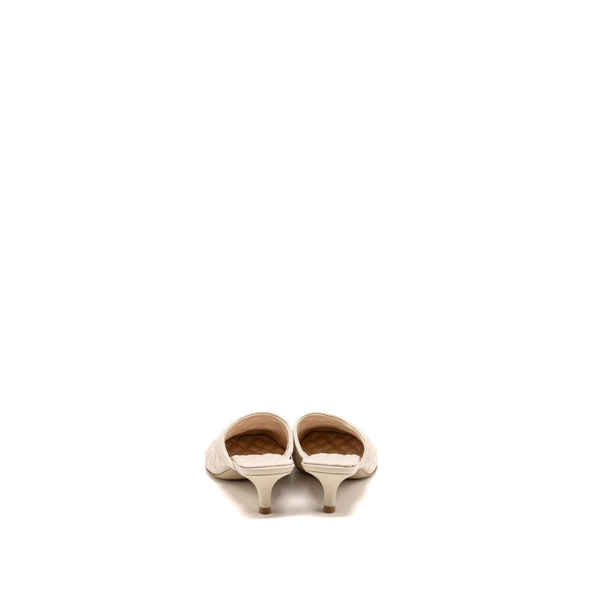BURBERRY EMBROIDERED QUILTED SLIP-ON MULES LEATHER LIGHT BEIGE