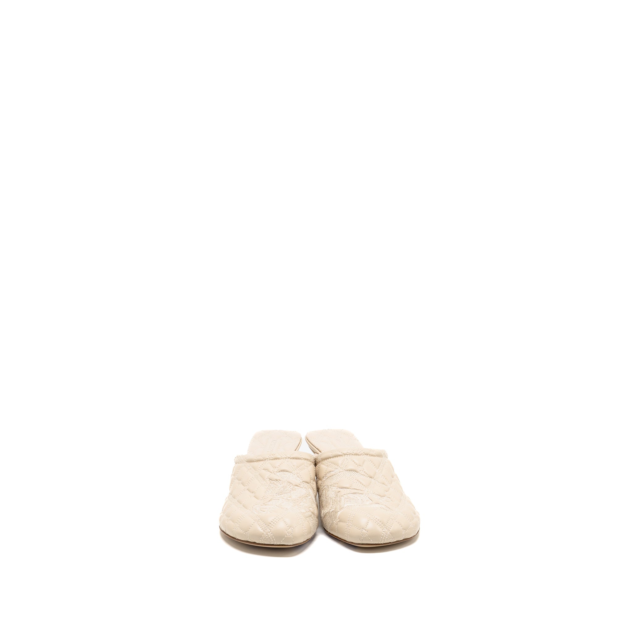 BURBERRY EMBROIDERED QUILTED SLIP-ON MULES LEATHER LIGHT BEIGE