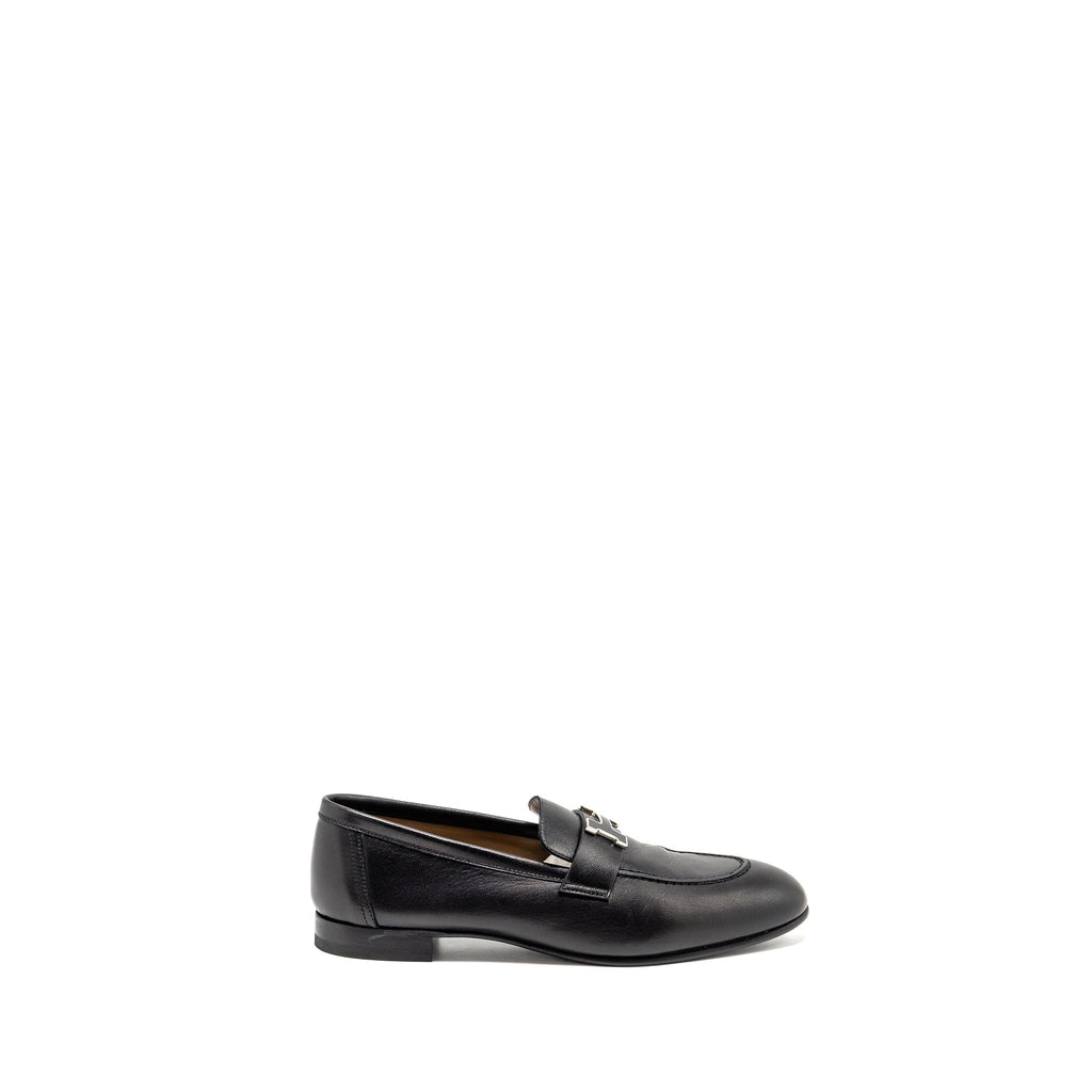 HERMES PARIS LOAFER LEATHER BLACK WITH ENAMEL HARDWARE