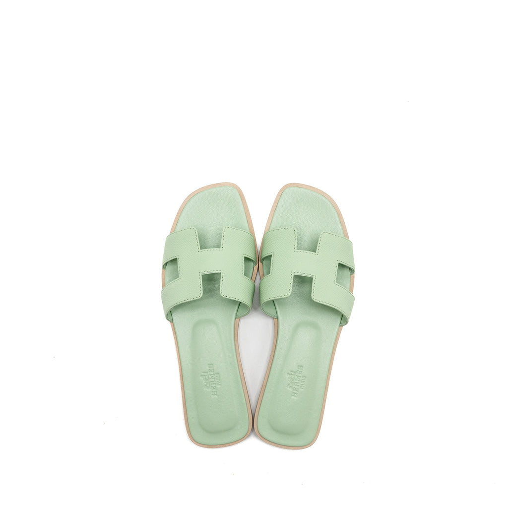 HERMES ORAN SANDALS CALFSKIN VERT JADE