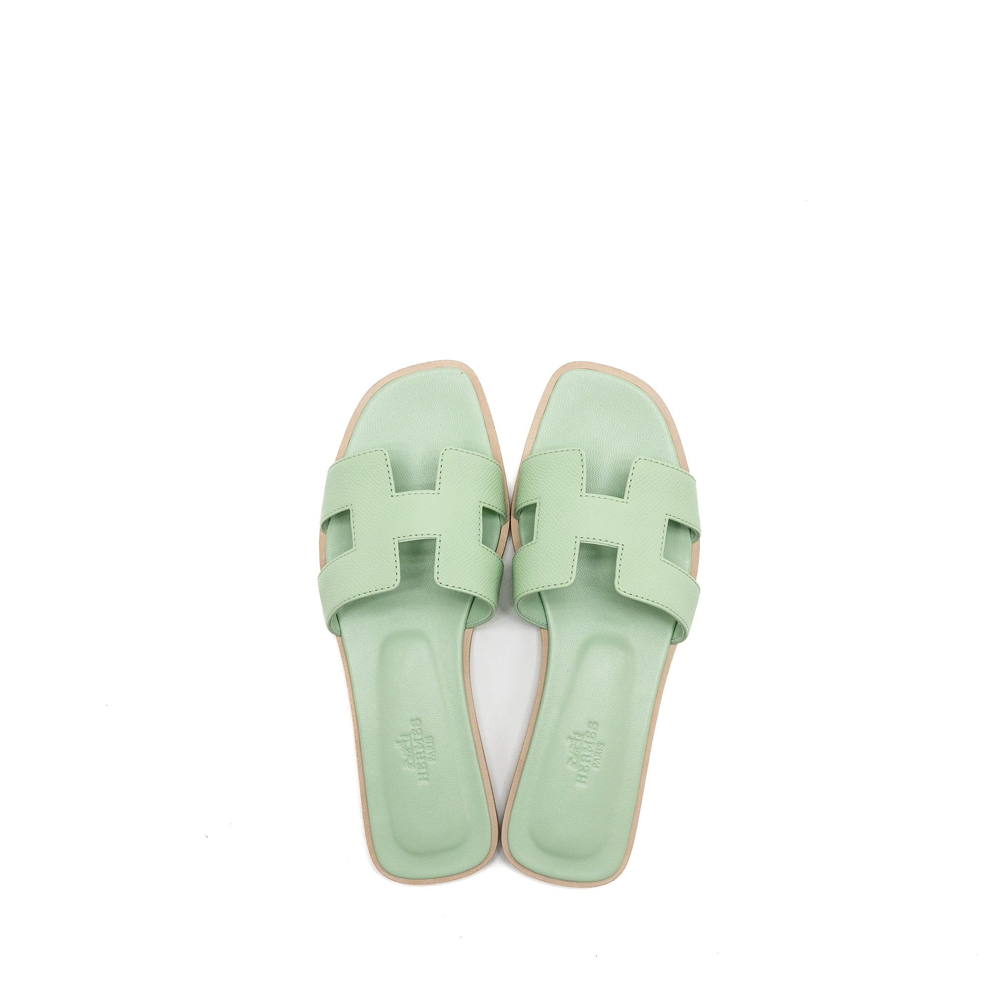 HERMES ORAN SANDALS CALFSKIN VERT JADE