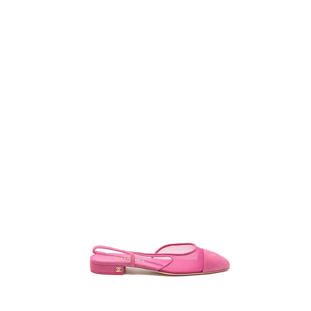 CHANEL SLINGBACK FLATS SUEDE/MESH PINK