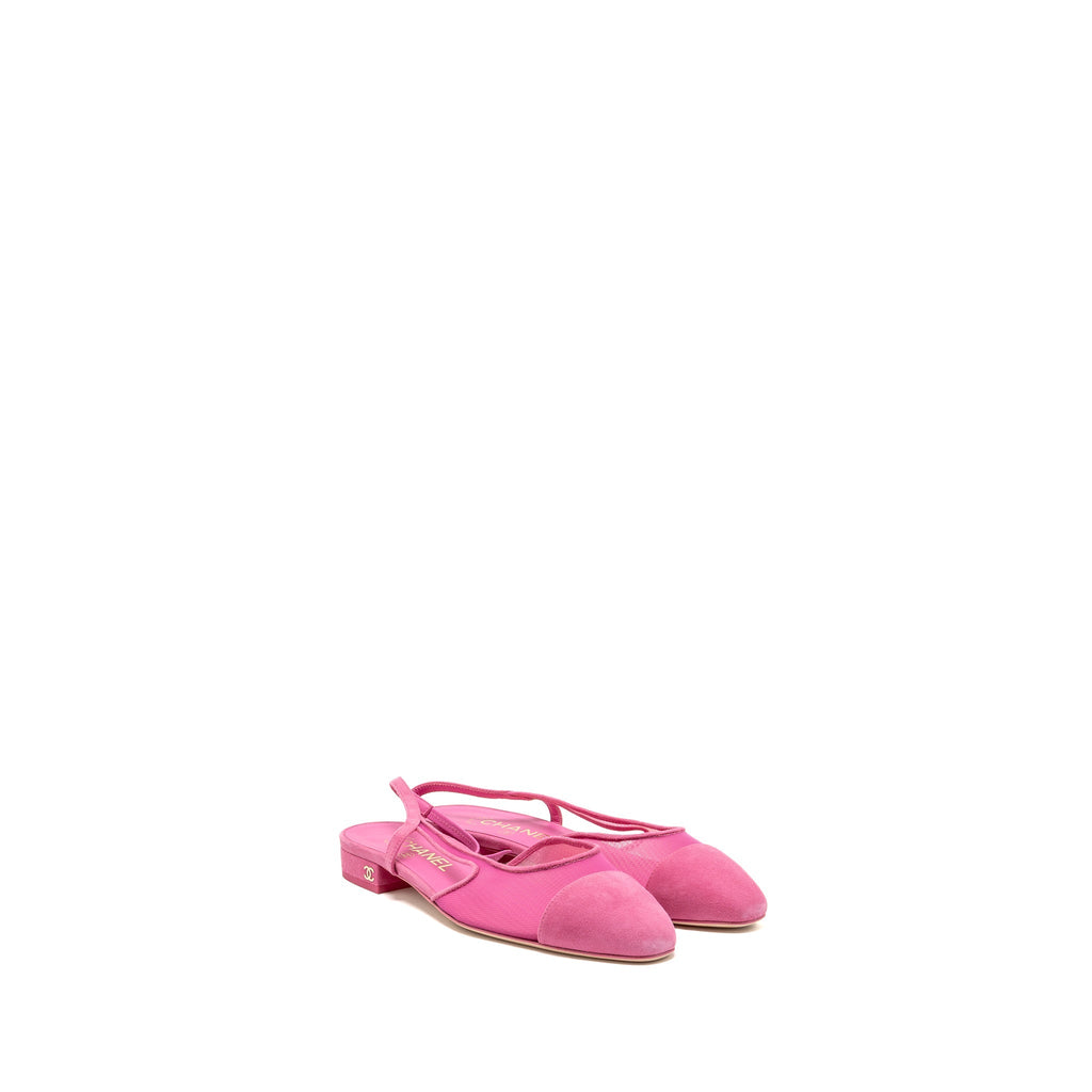 CHANEL SLINGBACK FLATS SUEDE/MESH PINK