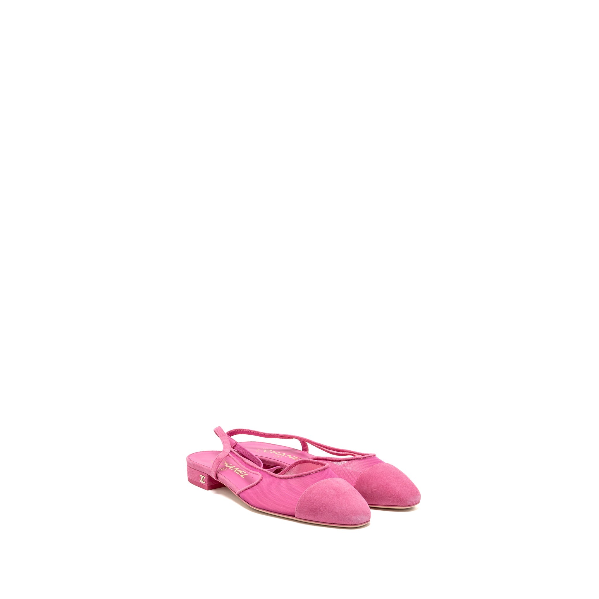 CHANEL SLINGBACK FLATS SUEDE/MESH PINK