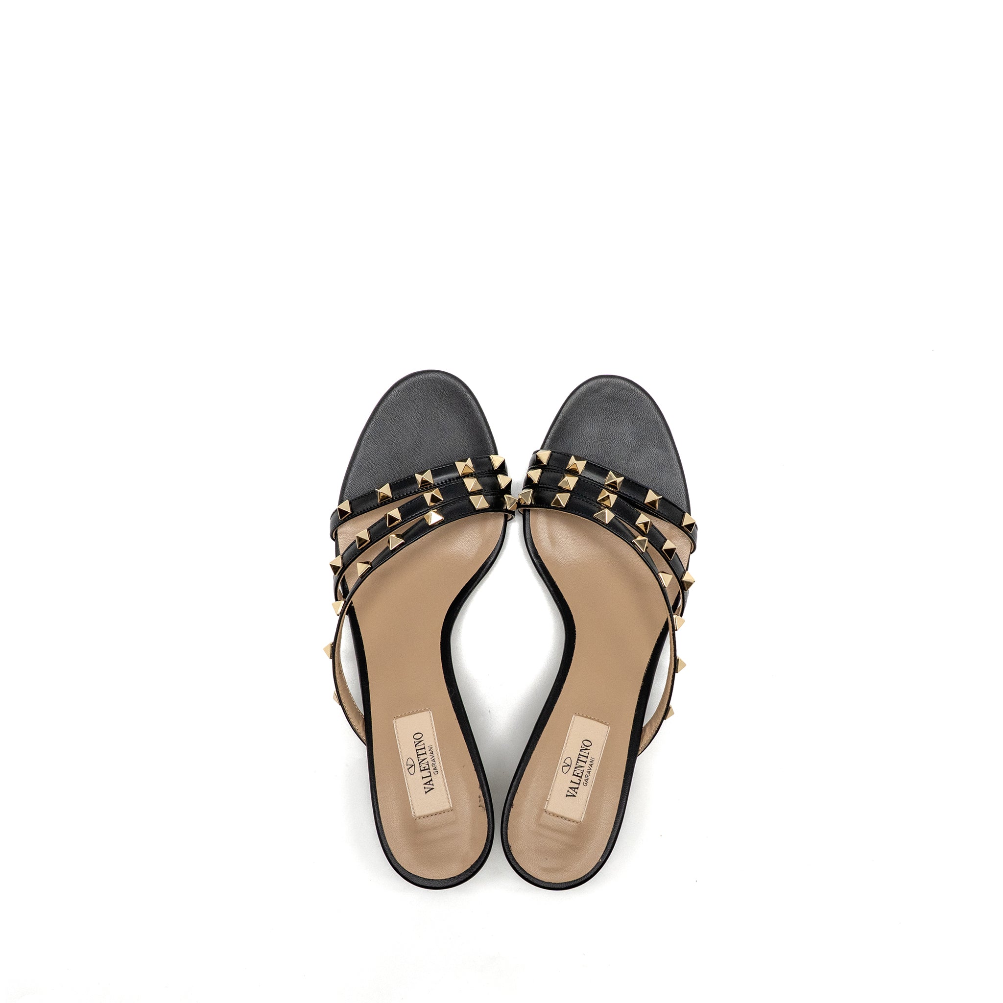 VALENTINO GARAVANI ROCKSTUD HEELS SANDALS LEATHER BLACK LGHW