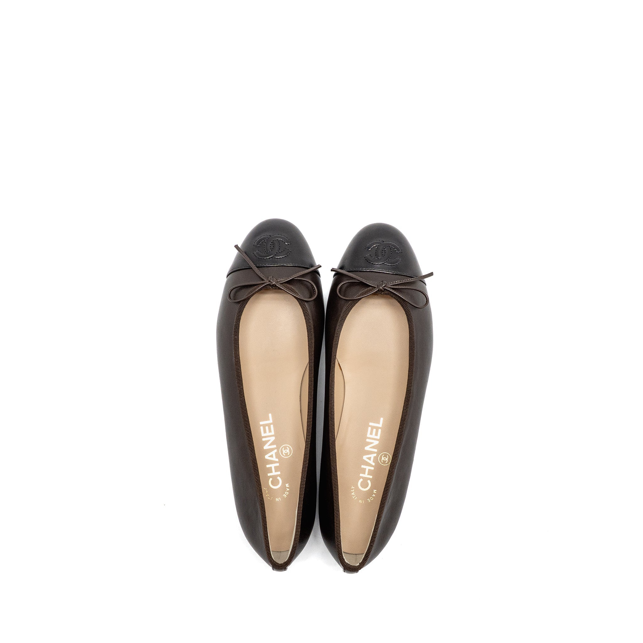 CHANEL BALLET FLATS LAMBSKIN BROWN/BLACK