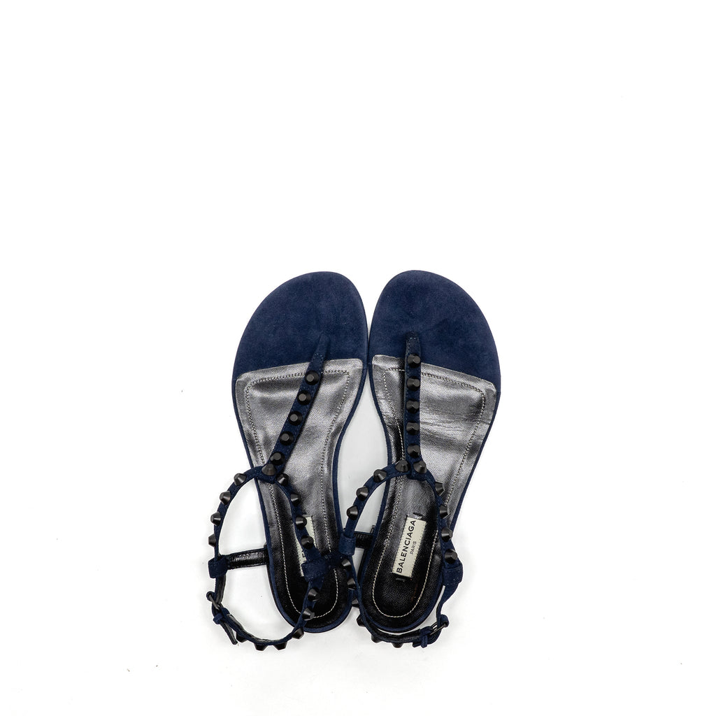 BALENCIAGA FLAT SANDALS SUEDE NAVY