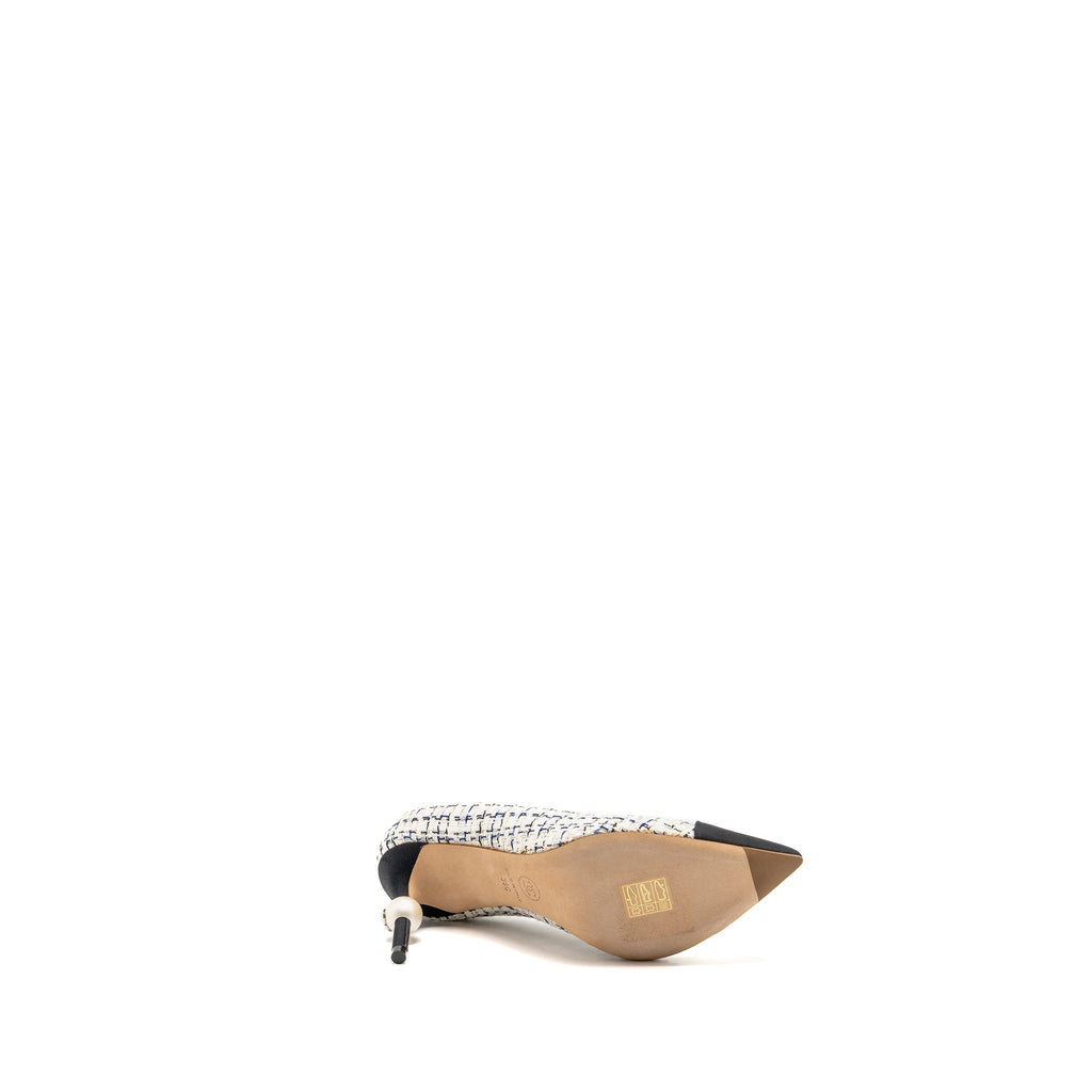 CHANEL PUMP TWEED BLUE / WHITE/ BLACK