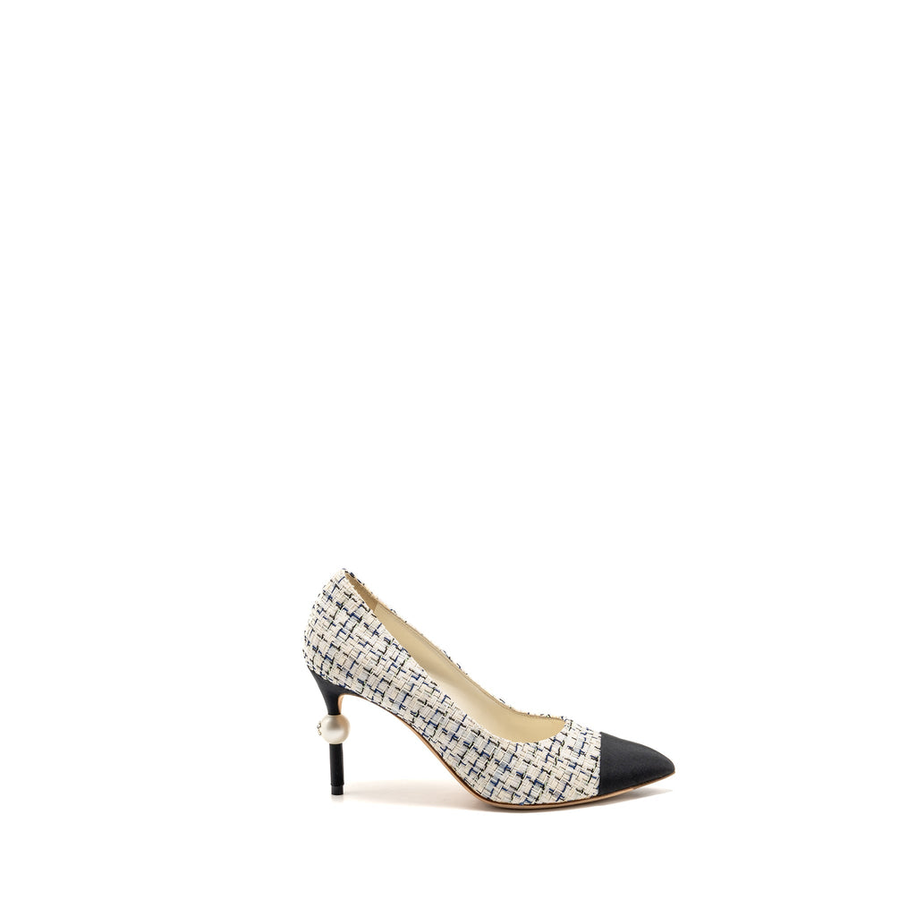 CHANEL PUMP TWEED BLUE / WHITE/ BLACK
