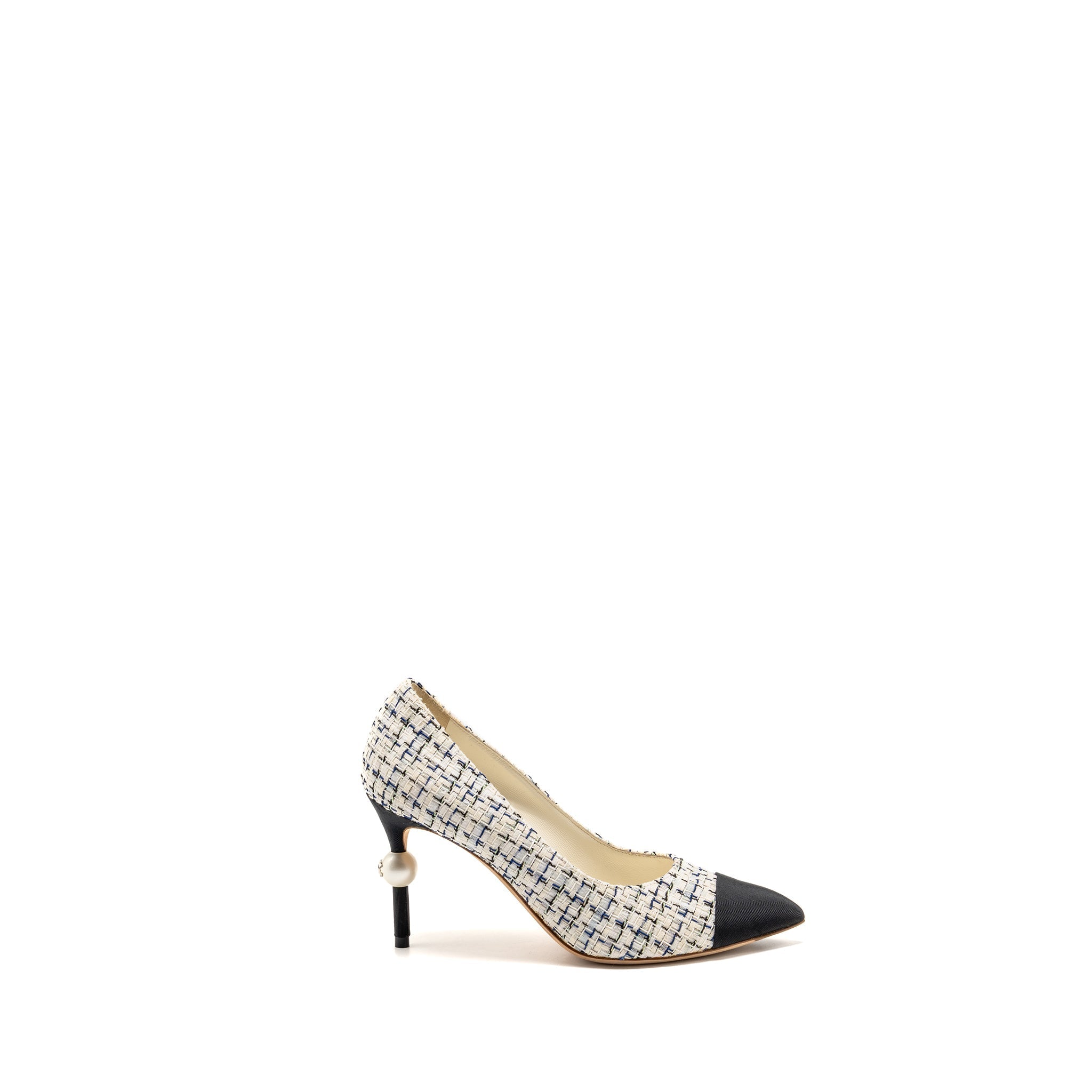 CHANEL PUMP TWEED BLUE / WHITE/ BLACK