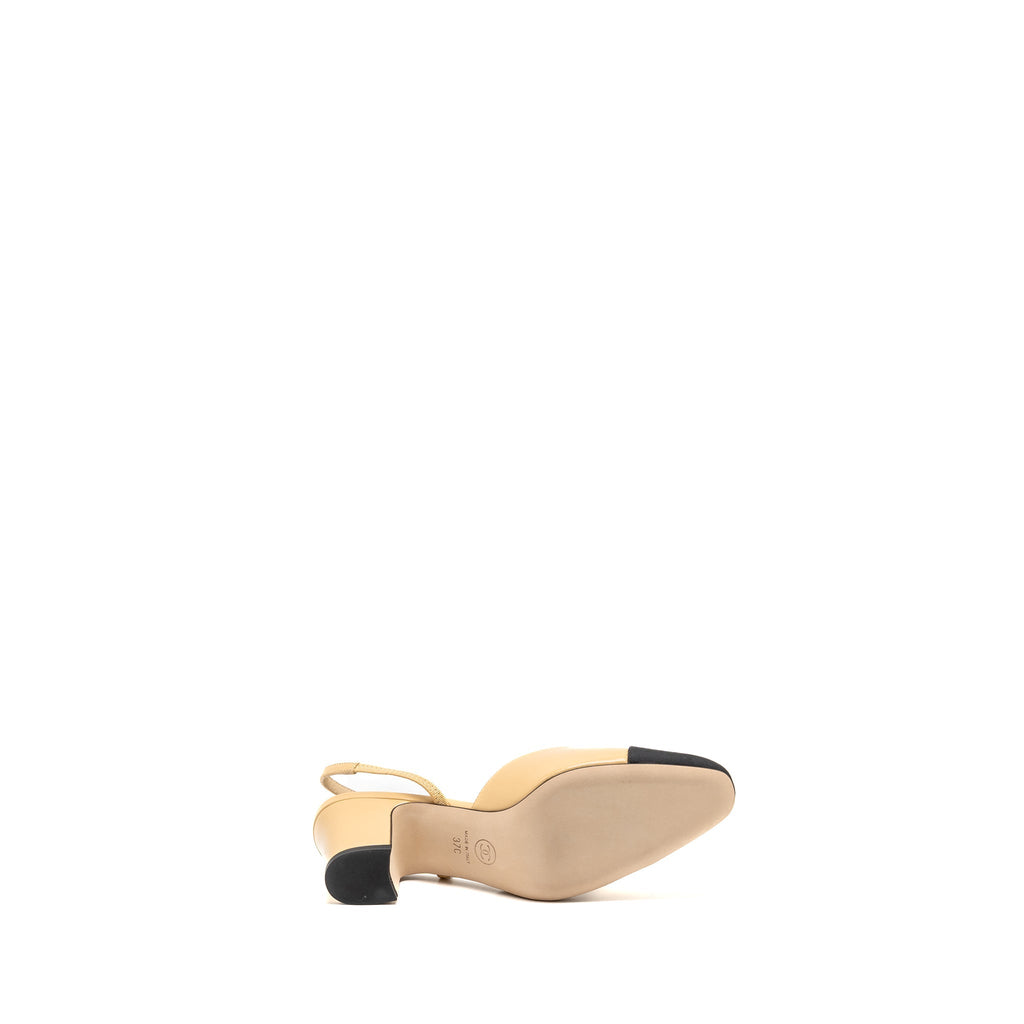 Chanel Slingbacks Shoes Goatskin/Grosgrain Black/Beige