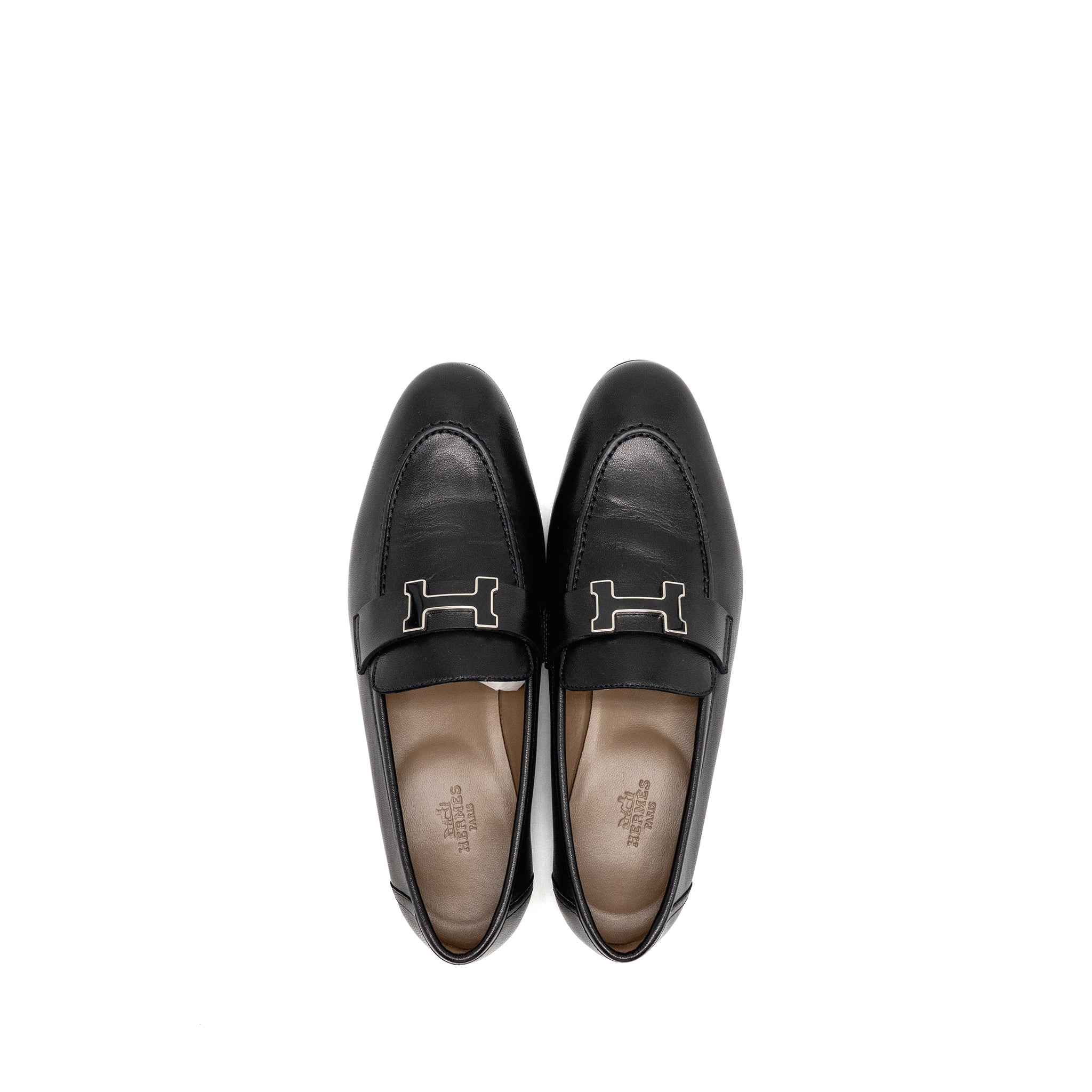 HERMES PARIS LOAFER LEATHER BLACK WITH ENAMEL HARDWARE