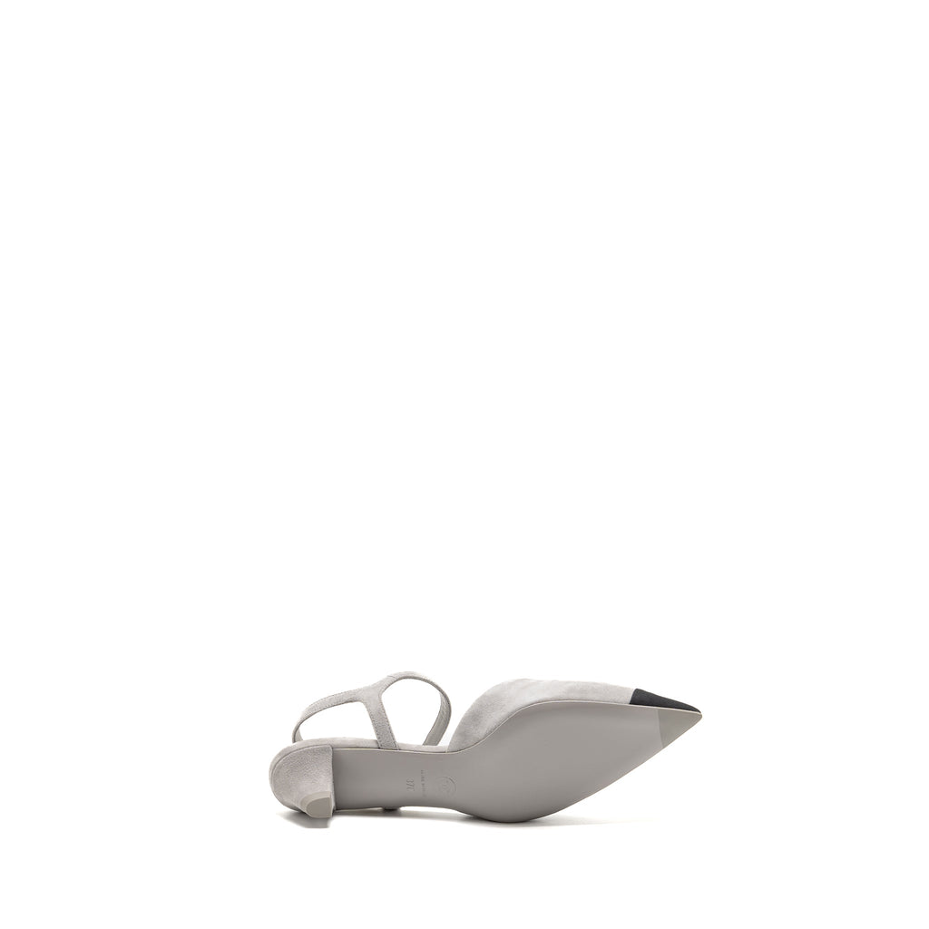 CHANEL SLINGBACKS SHOES SUEDE KIDSKIN/GROSGRAIN BLACK/LIGHT GREY GHW