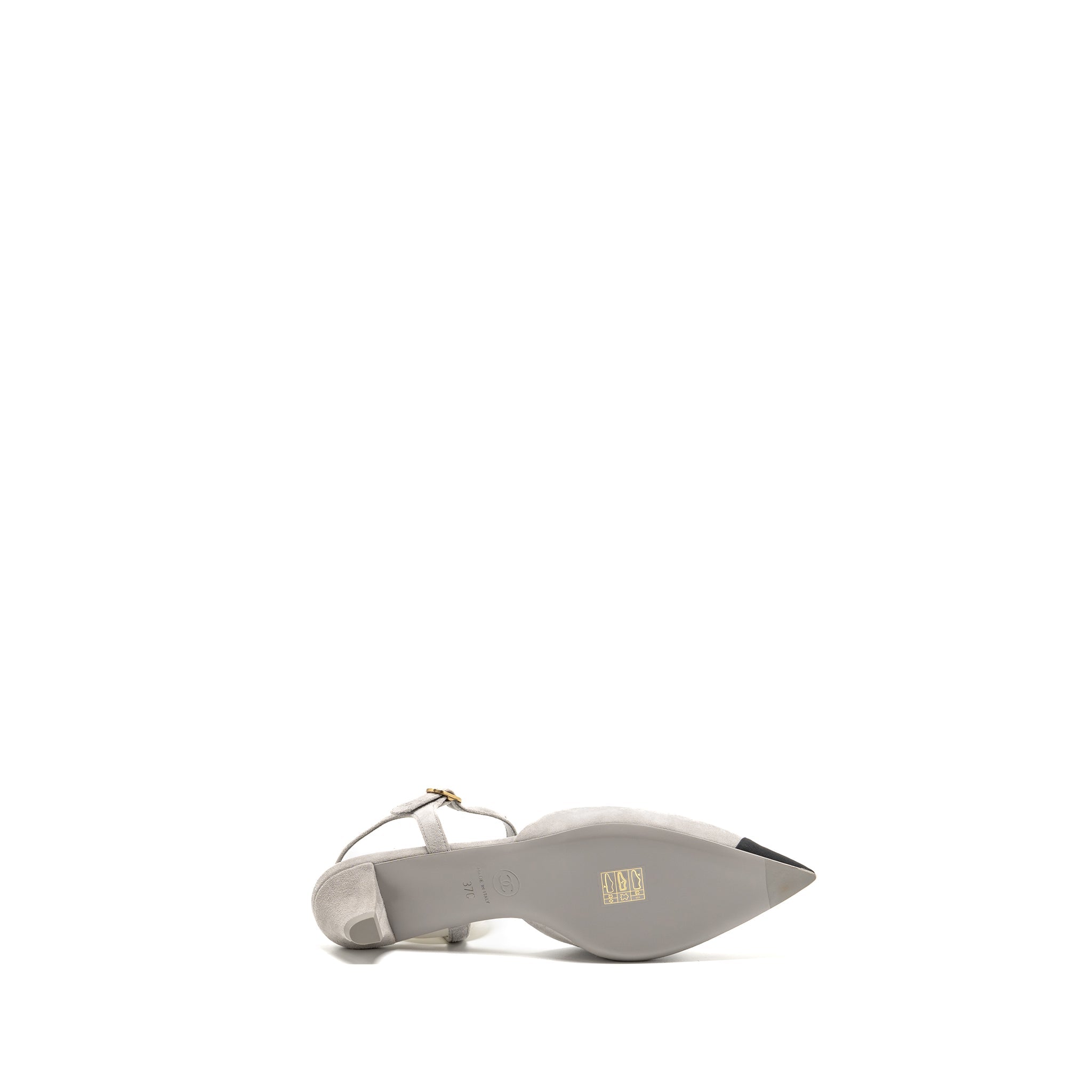 CHANEL SLINGBACKS SHOES SUEDE KIDSKIN/GROSGRAIN BLACK/LIGHT GREY GHW