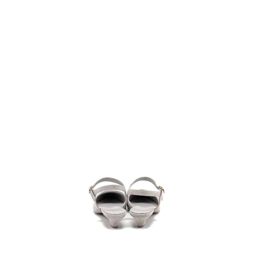 CHANEL SLINGBACKS SHOES SUEDE KIDSKIN/GROSGRAIN BLACK/LIGHT GREY GHW