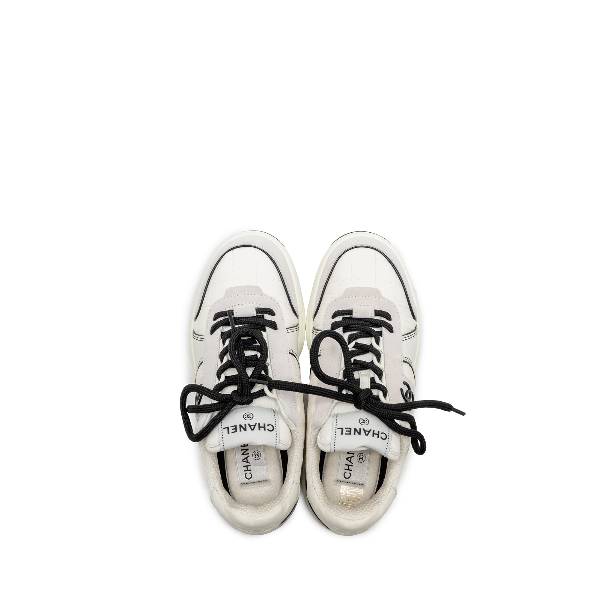 CHANEL CC SNEAKERS SUEDE/FABRIC/CALFSKIN WHITE/LIGHT GREY/BLACK