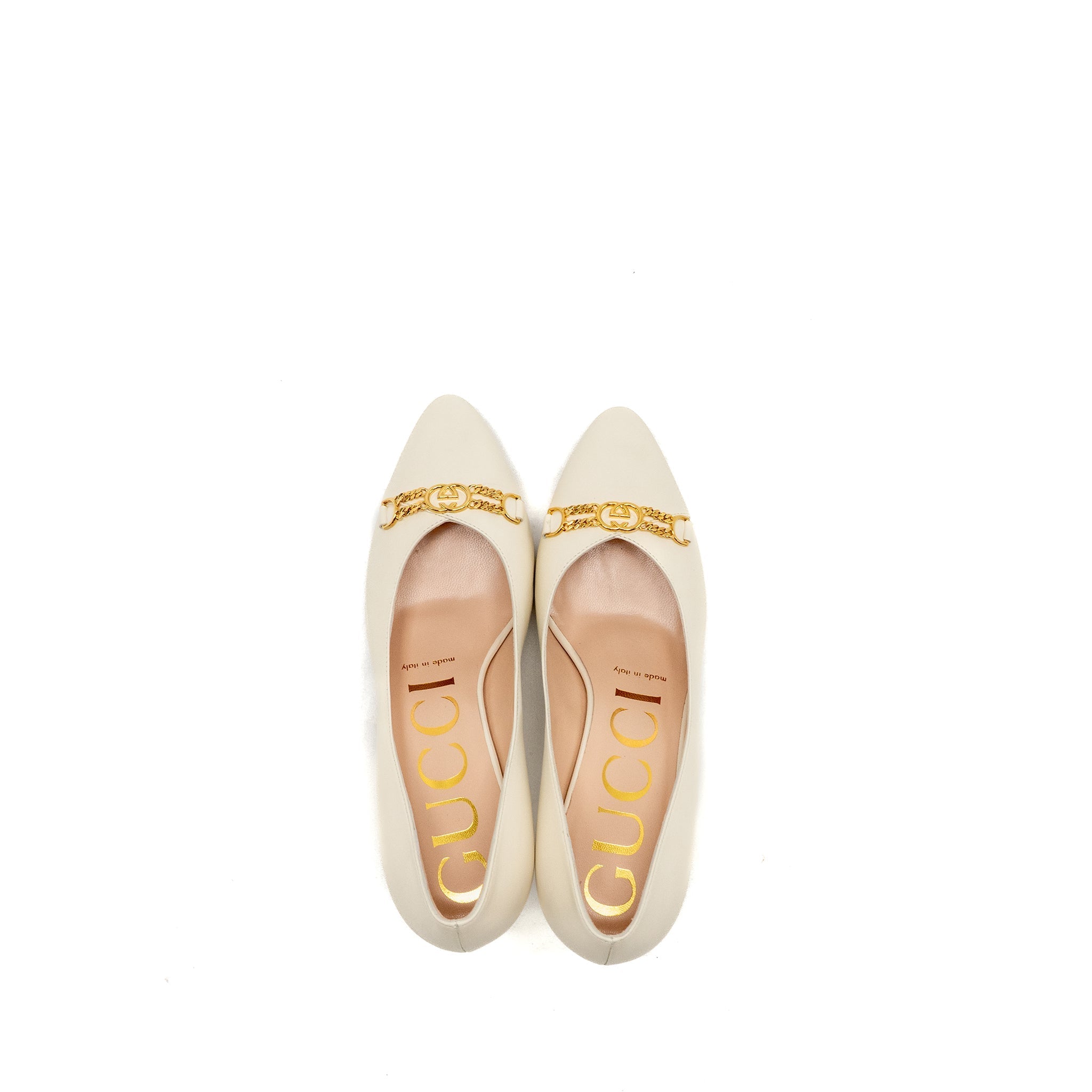 GUCCI INTERLOCKING G HORSEBIT DETAILED PUMPS LEATHER WHITE GHW