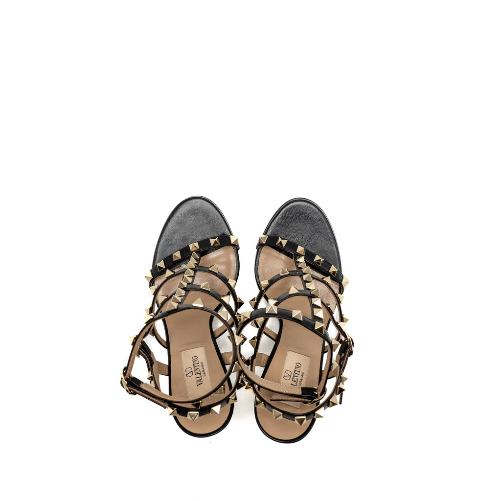 VALENTINO ROCKSTUD SANDAL 10CM HEEL CALFSKIN BLACK LGHW