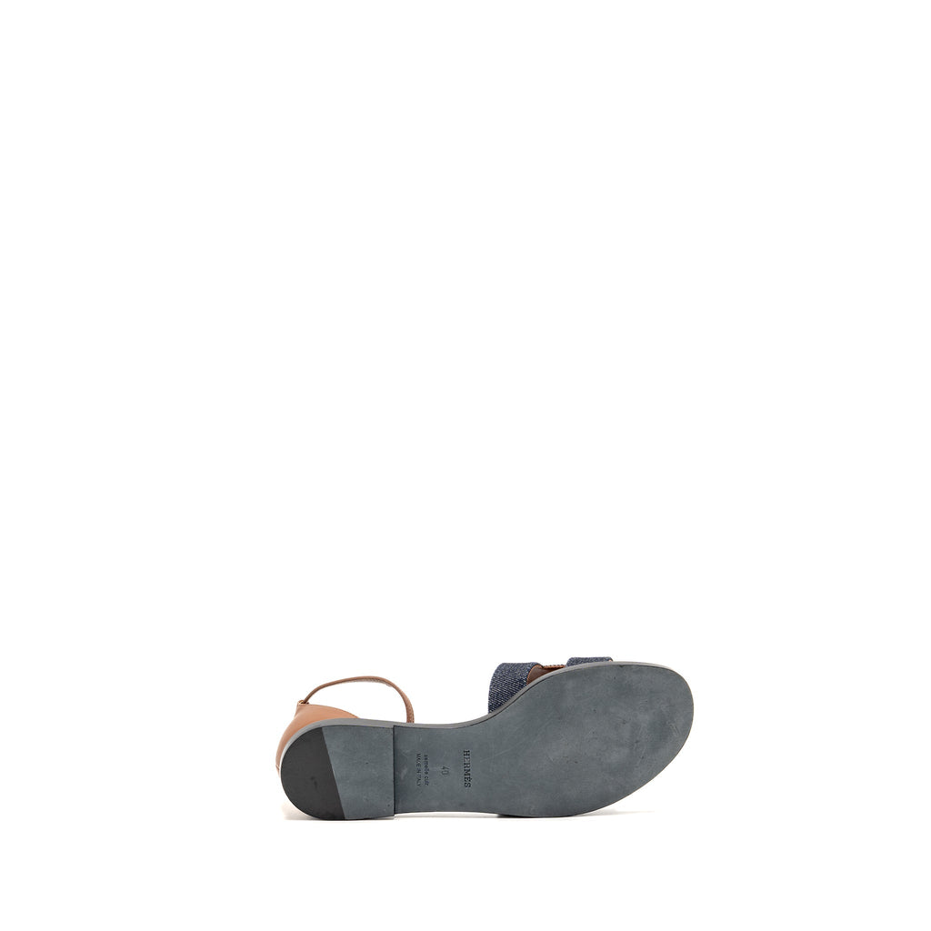 HERMES SANTORINI SANDALS DENIM/LEATHER BLEU BRUT / GOLD SHW