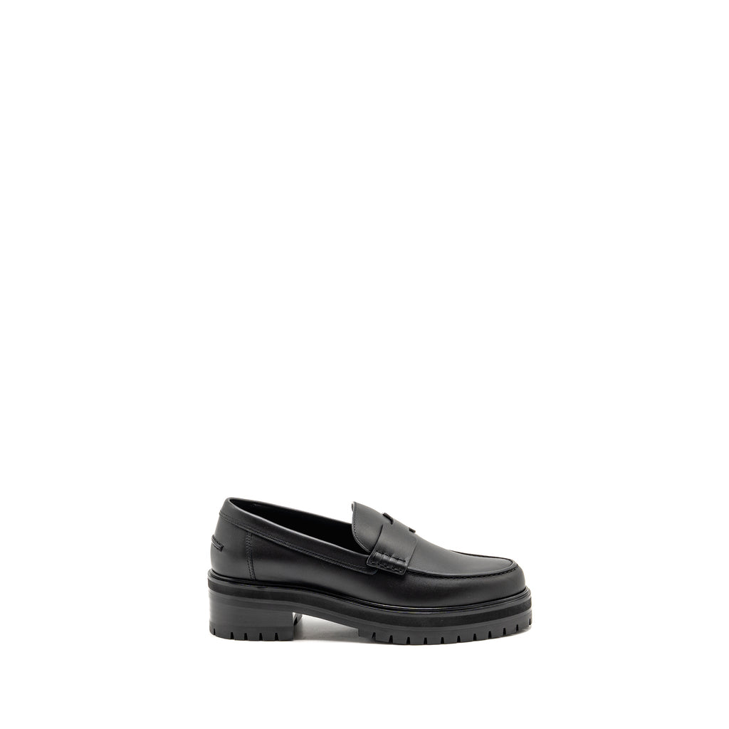 HERMES MOCASSINS HITCH LOAFER GLAZED CALFSKIN BLACK
