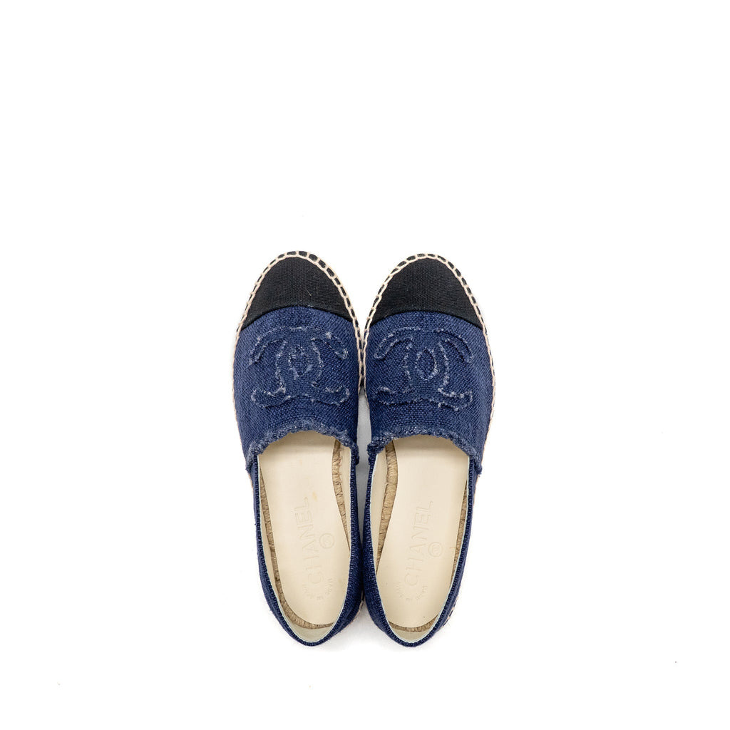 CHANEL ESPADRILLES LINEN BLUE/BLACK