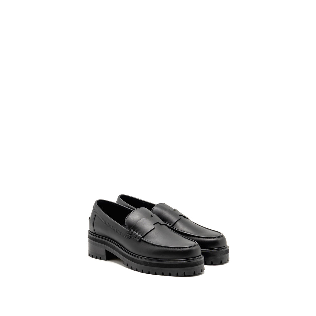 HERMES MOCASSINS HITCH LOAFER GLAZED CALFSKIN BLACK