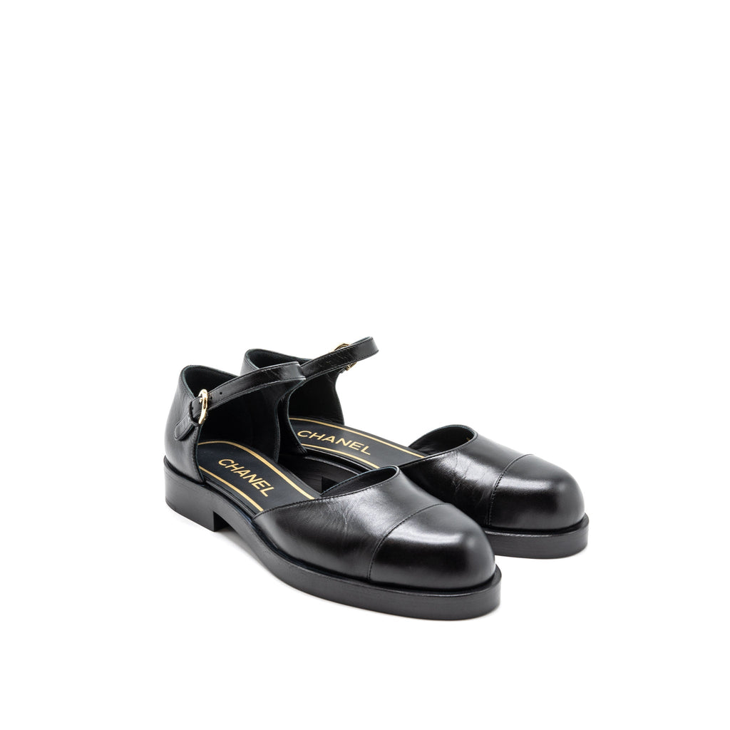 CHANEL MARY JANES SHOES SHINY GOATSKIN BLACK LGHW