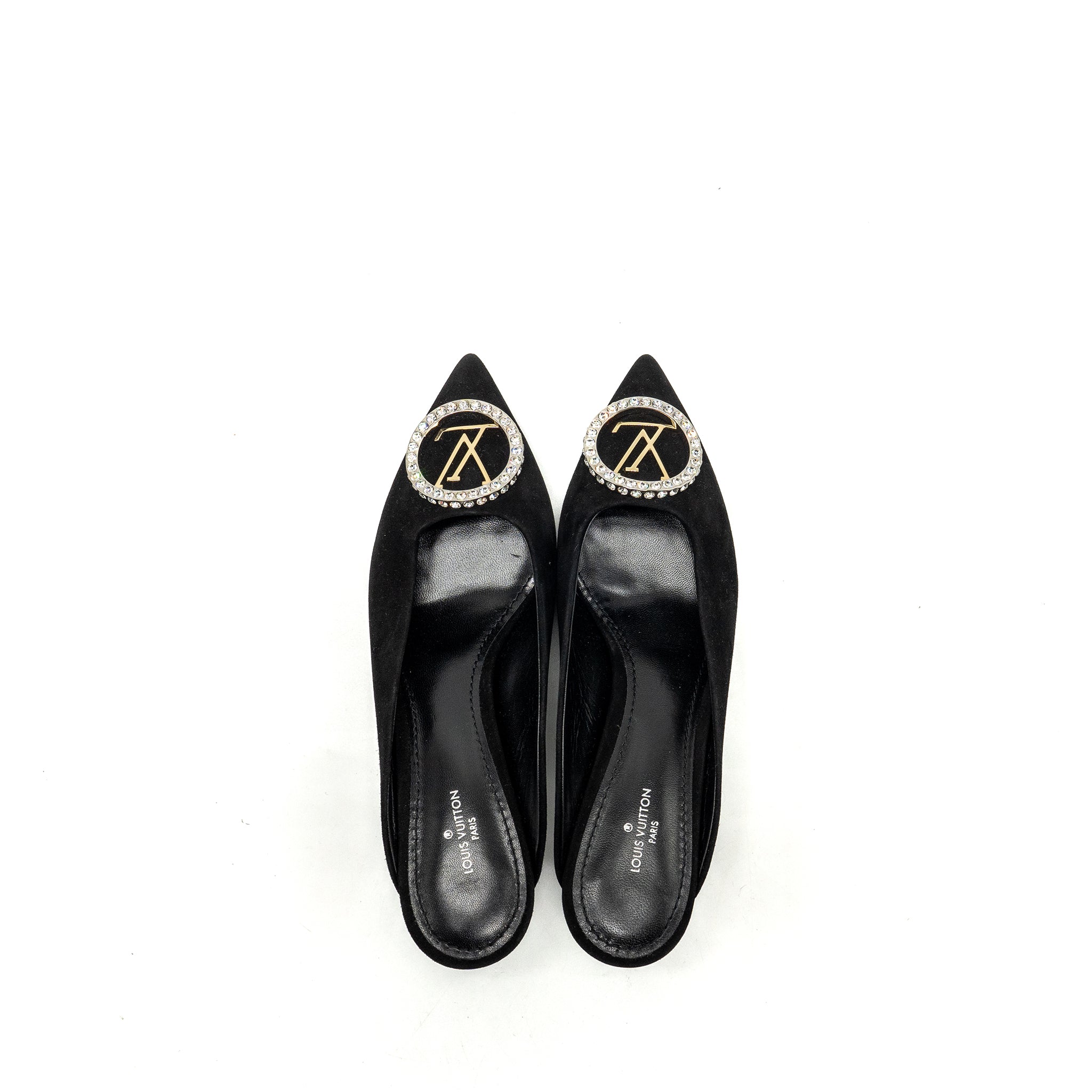 LOUIS VUITTON MADELEINE MULES SUEDE BLACK