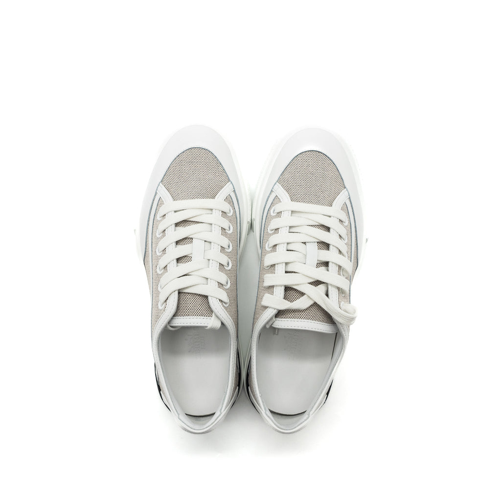 HERMES GET SNEAKER CALFSKIN / CANVAS PRUNOIR / BLANC