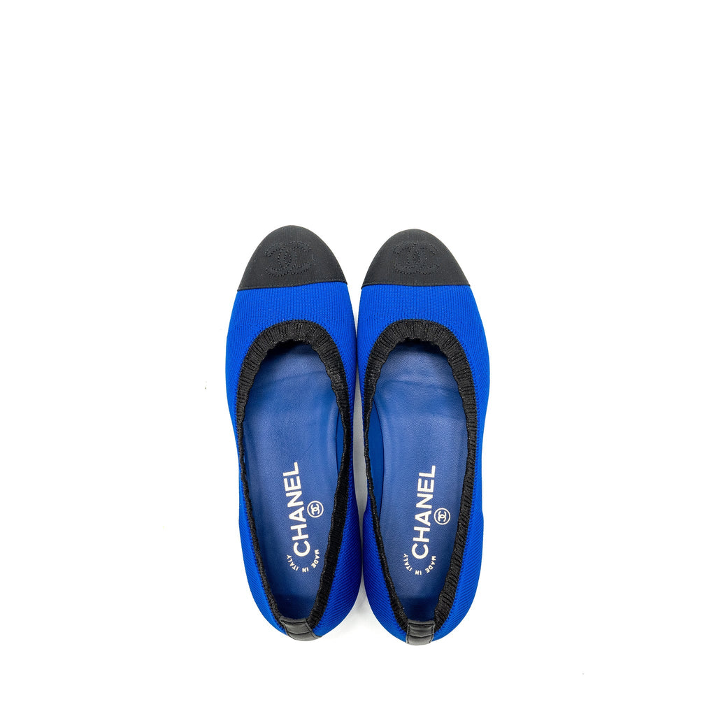 CHANEL BALLET FLATS FABRIC BLUE/ BLACK