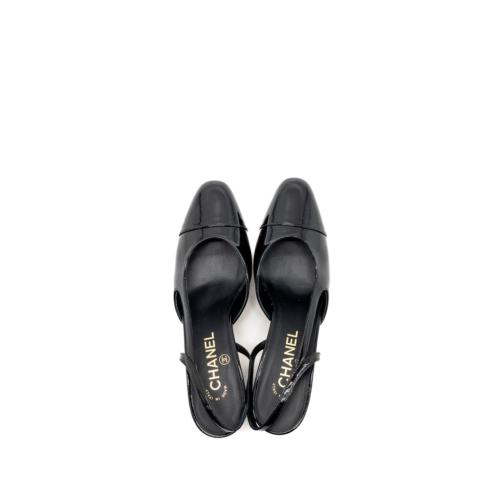 CHANEL 22K SLINGBACKS PATENT/CALFSKIN BLACK LGHW