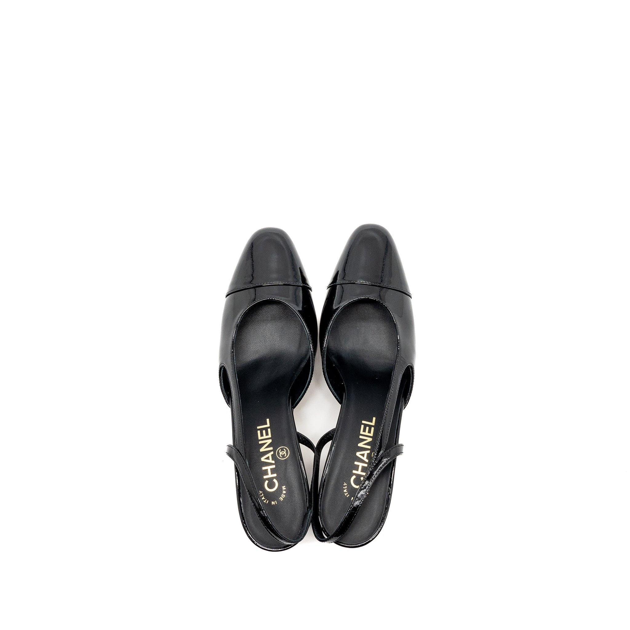 CHANEL 22K SLINGBACKS PATENT/CALFSKIN BLACK LGHW