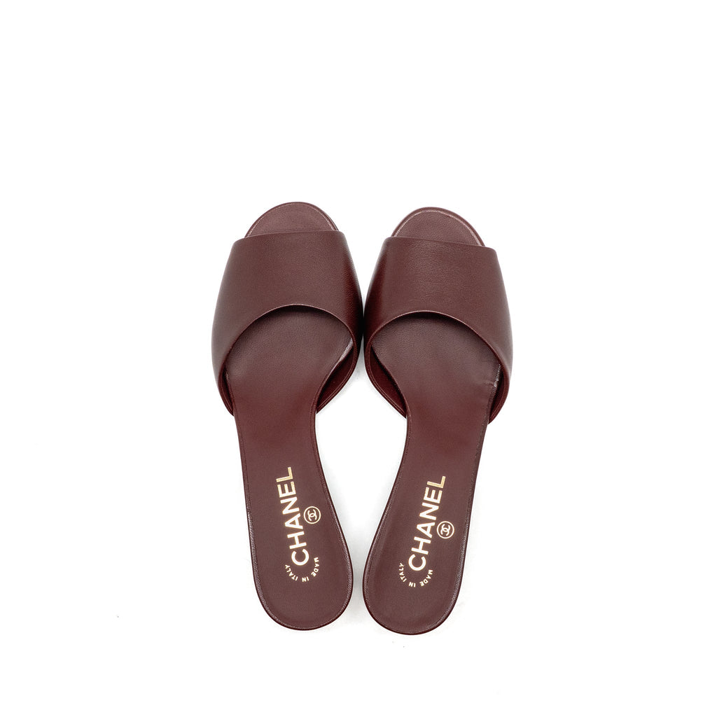 CHANEL MULE/SANDALS WITH PEARL HEELS LAMBSKIN BURGUNDY