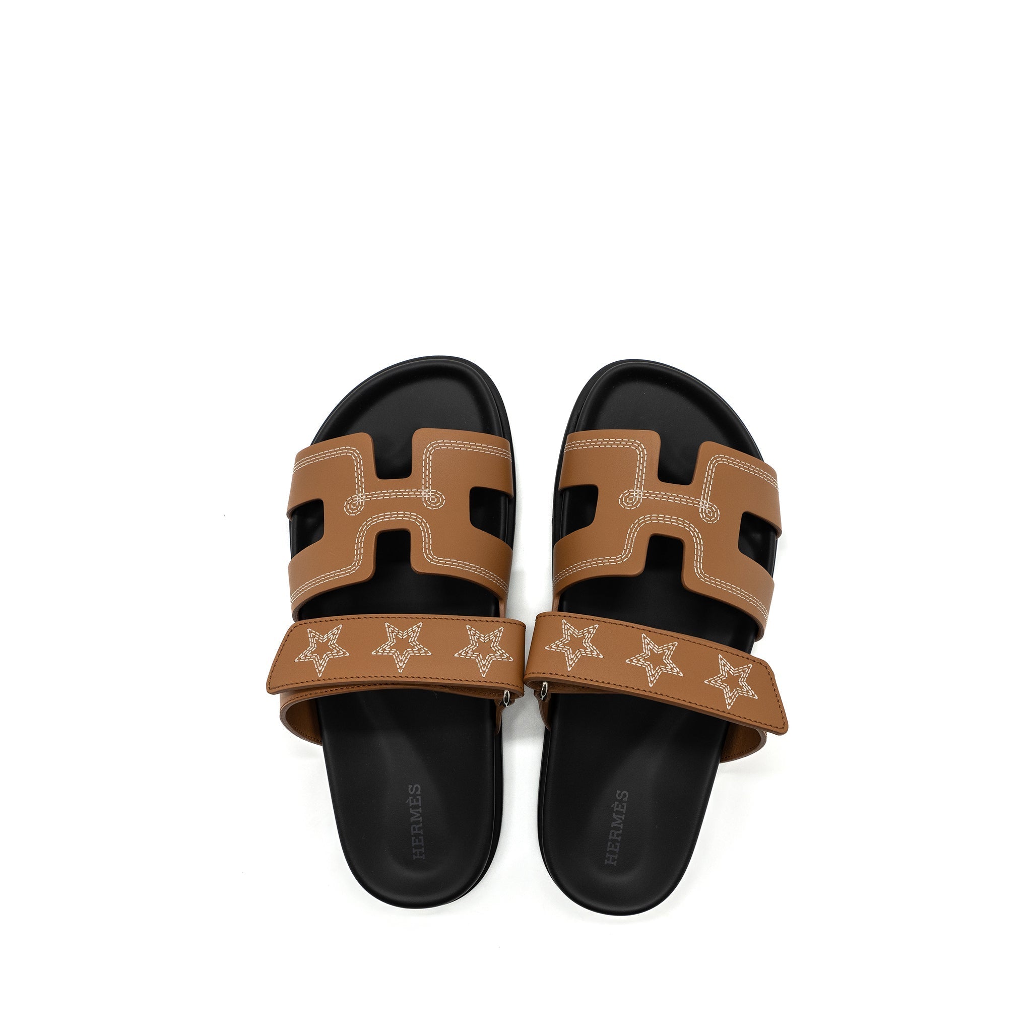 HERMES CHYPRE SANDALS STAR EMBROIDERED IN NATURAL