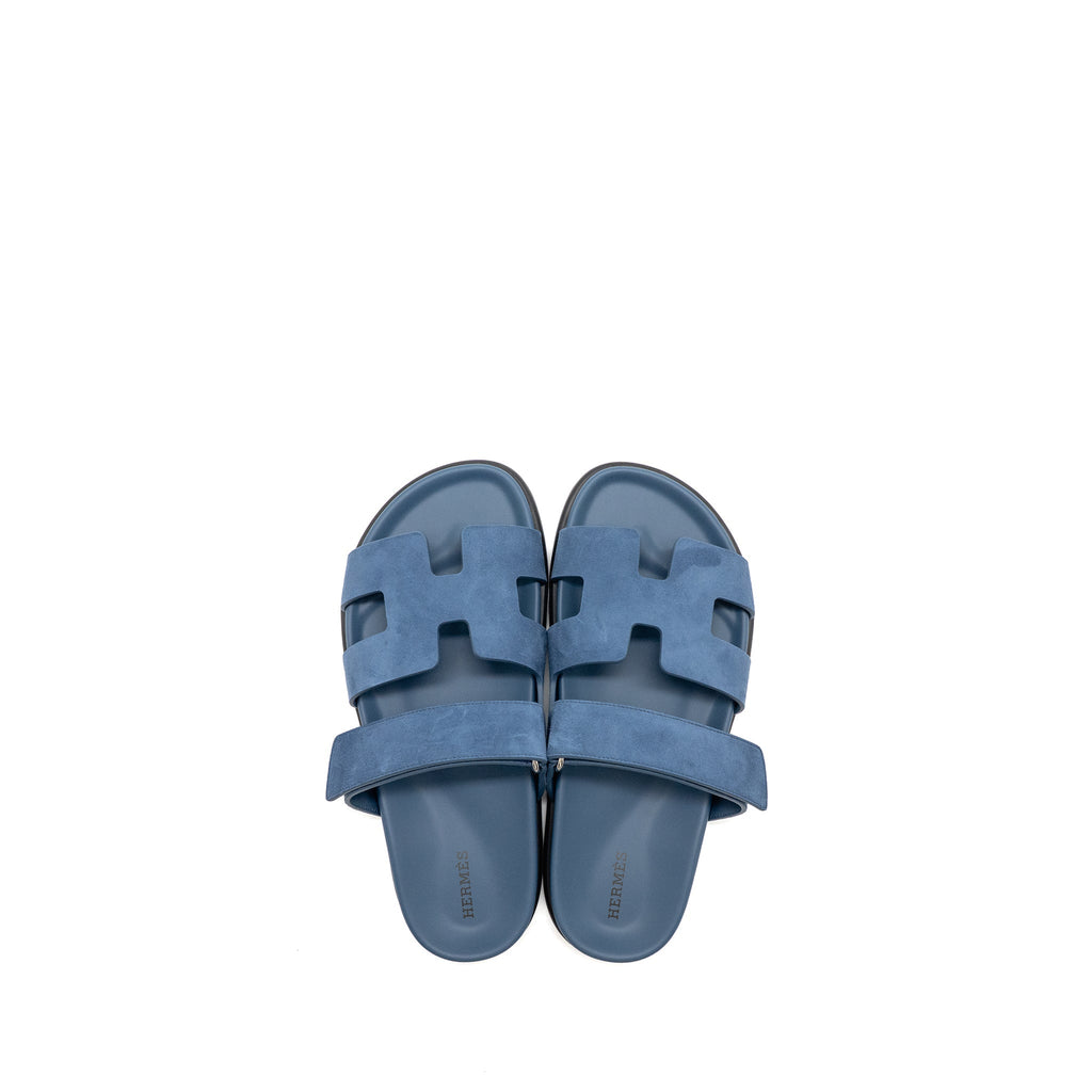 HERMES FEMME CHYPRE SANDALS CHEVRE VELOURS BLEU TURQUIN
