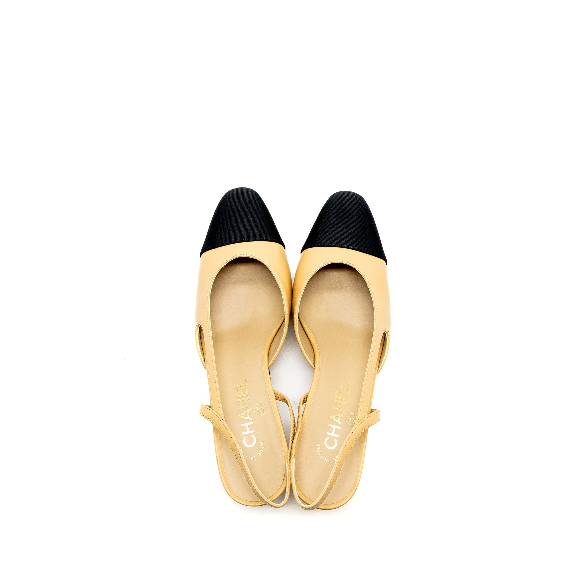 CHANEL SLINGBACKS LEATHER BEIGE / BLACK LGHW