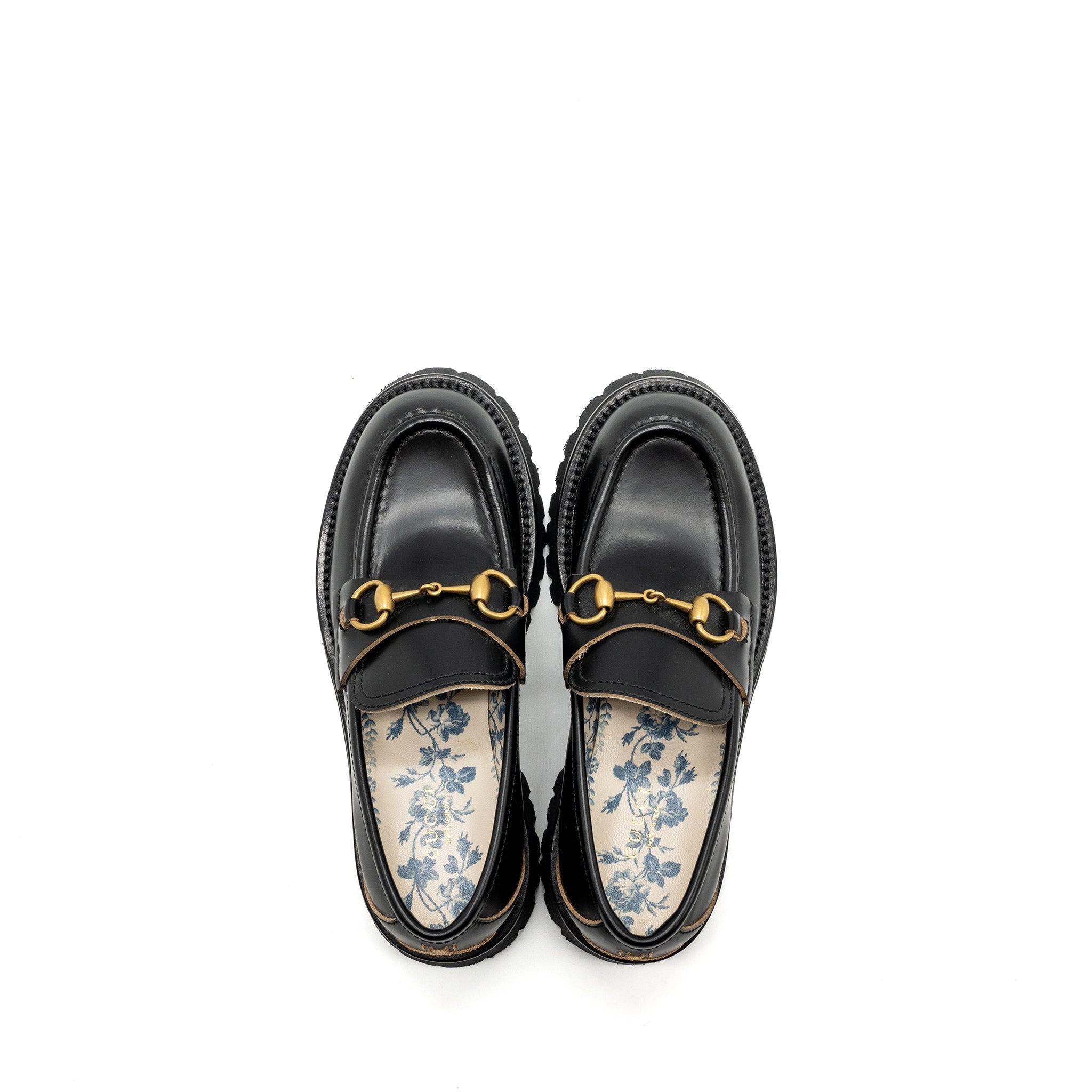 GUCCI LEATHER LUG SOLE HORSEBIT LOAFER BLACK GHW