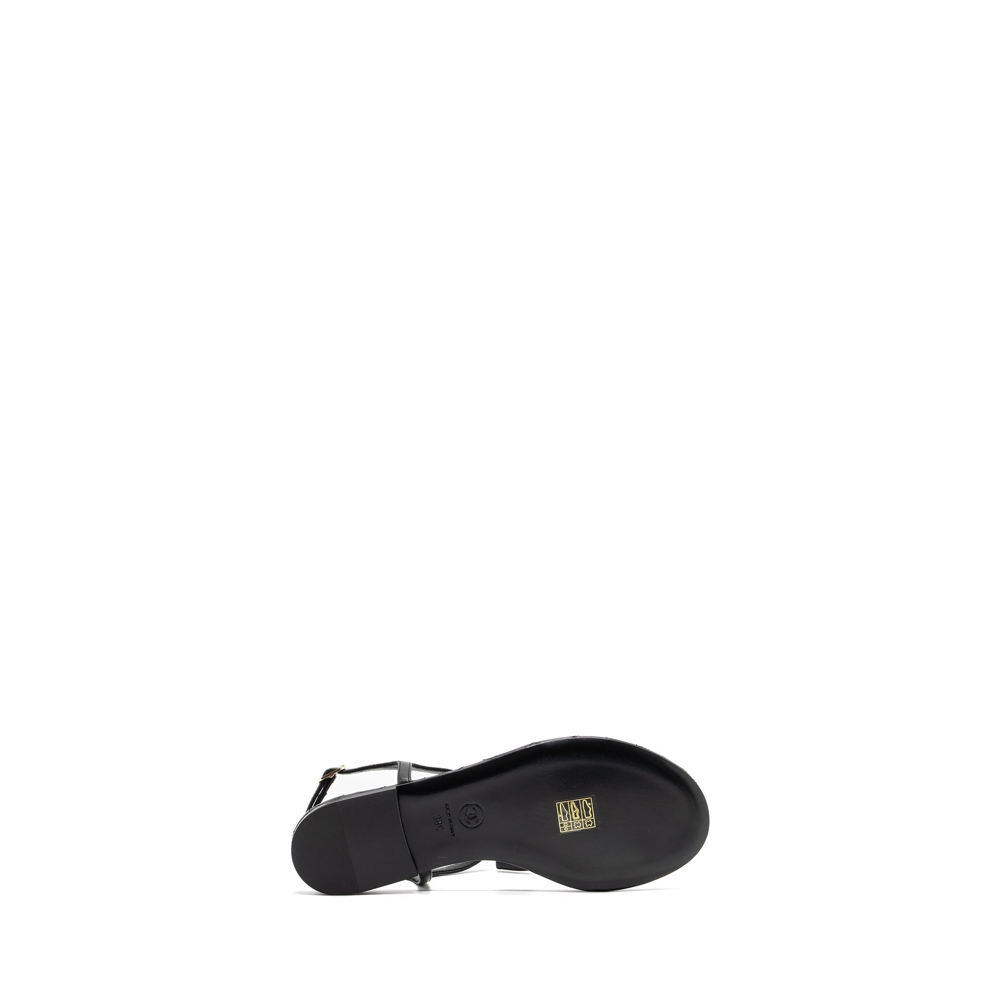 CHANEL CAMELLIA LEATHER SANDALS BLACK LGHW
