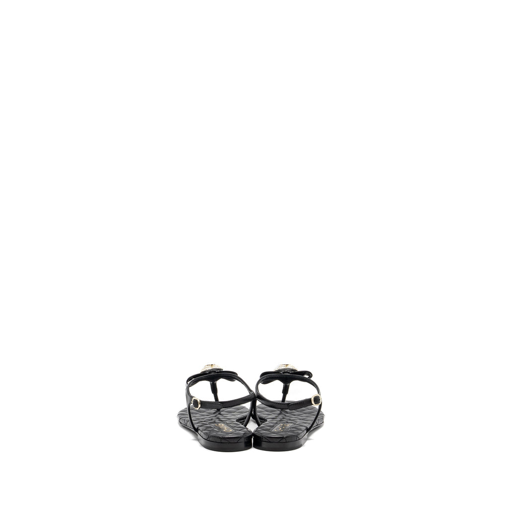 CHANEL CAMELLIA LEATHER SANDALS BLACK LGHW