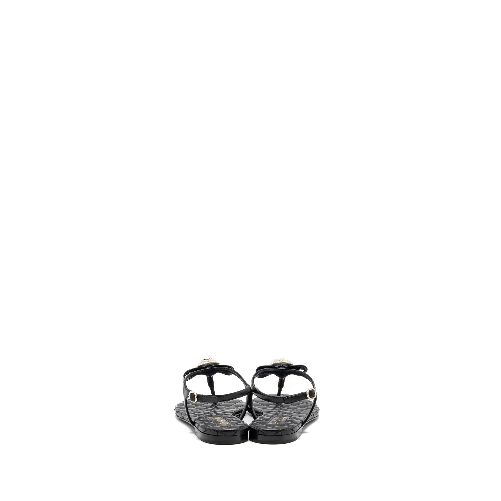 CHANEL CAMELLIA LEATHER SANDALS BLACK LGHW