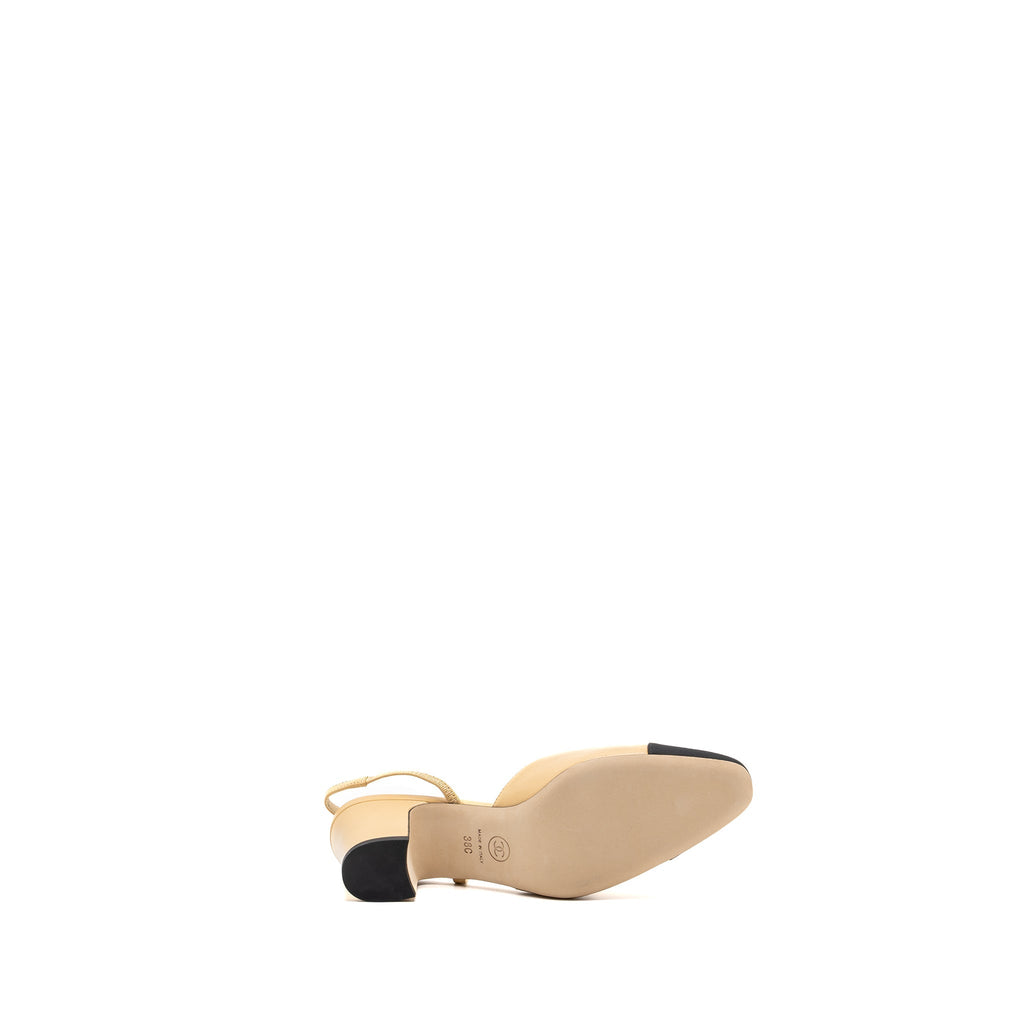 CHANEL SLINGBACKS LEATHER BEIGE / BLACK LGHW