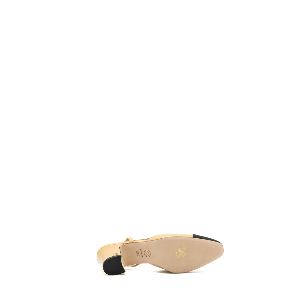 CHANEL SLINGBACKS LEATHER BEIGE / BLACK LGHW